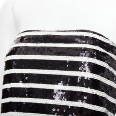 VERONICA BEARD Cala black white striped sequin strapless corseted dress US0 XS