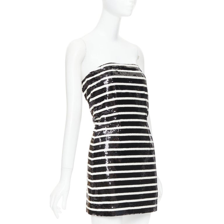 sachin and babi light blue dress VERONICA BEARD Cala black white striped sequin strapless corseted dress US0  XS For Sale at 1stDibs