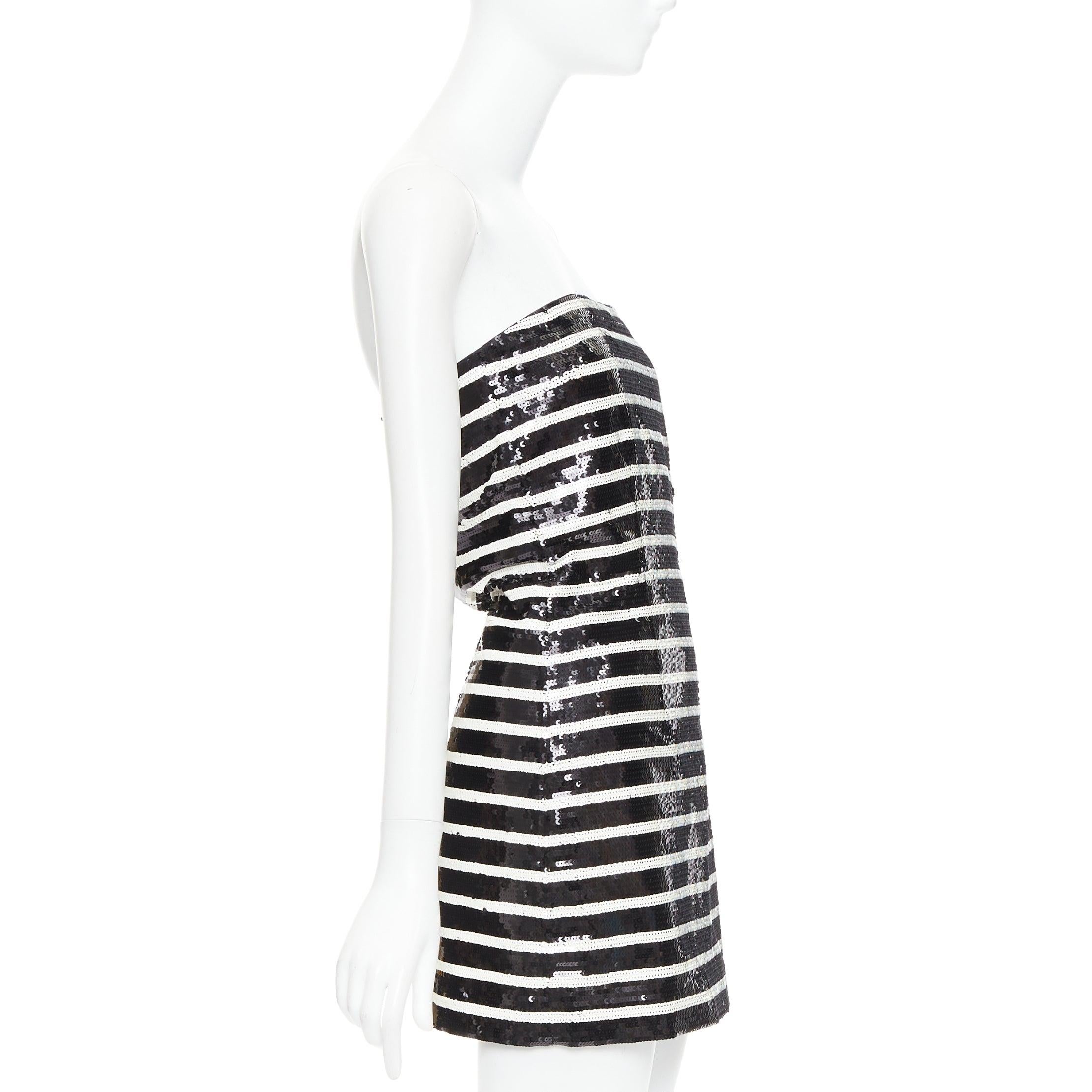VERONICA BEARD Calas Robe corsetée sans bretelles à rayures noires et blanches et à paillettes US0 XS Excellent état - En vente à Hong Kong, NT