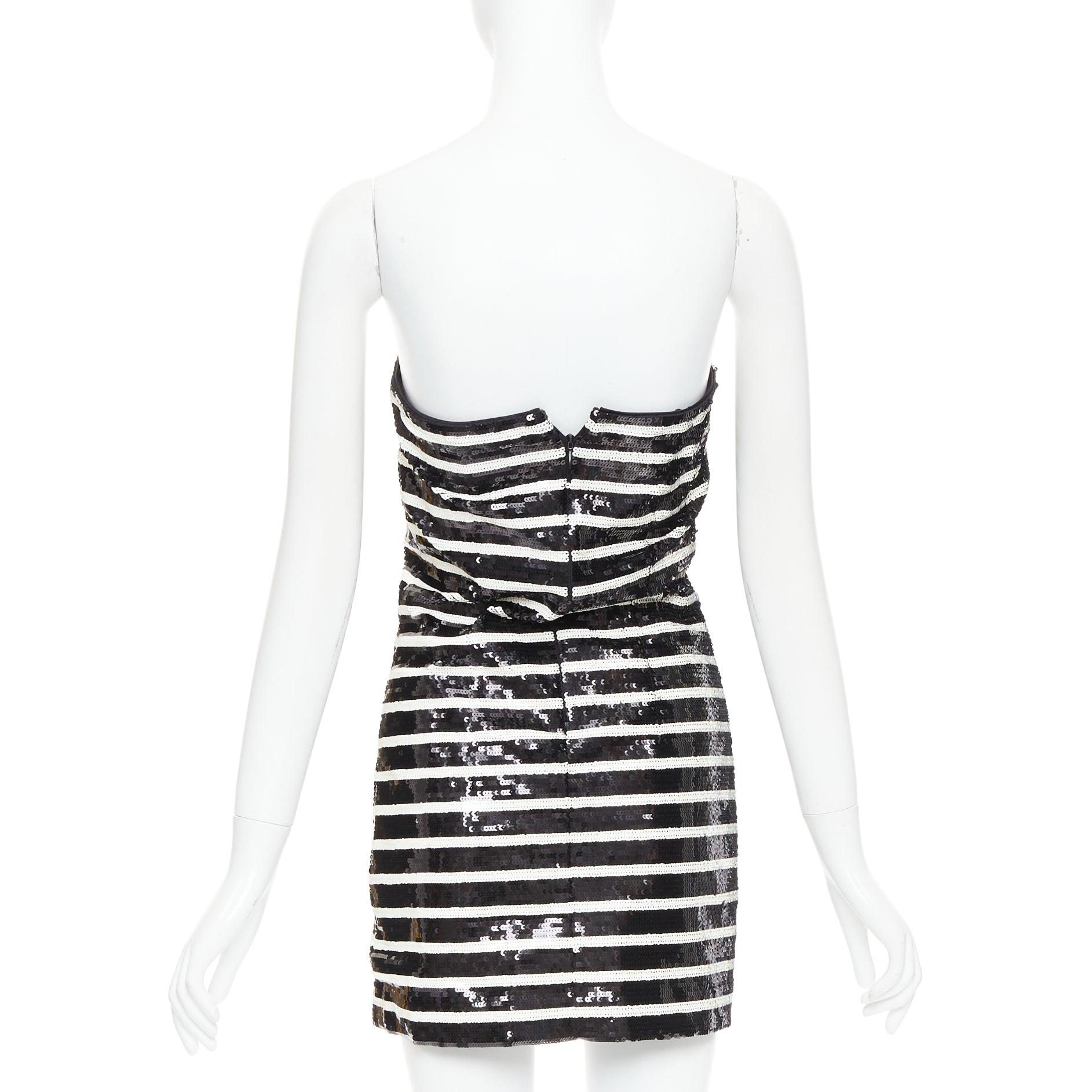 VERONICA BEARD Calas Robe corsetée sans bretelles à rayures noires et blanches et à paillettes US0 XS Pour femmes en vente
