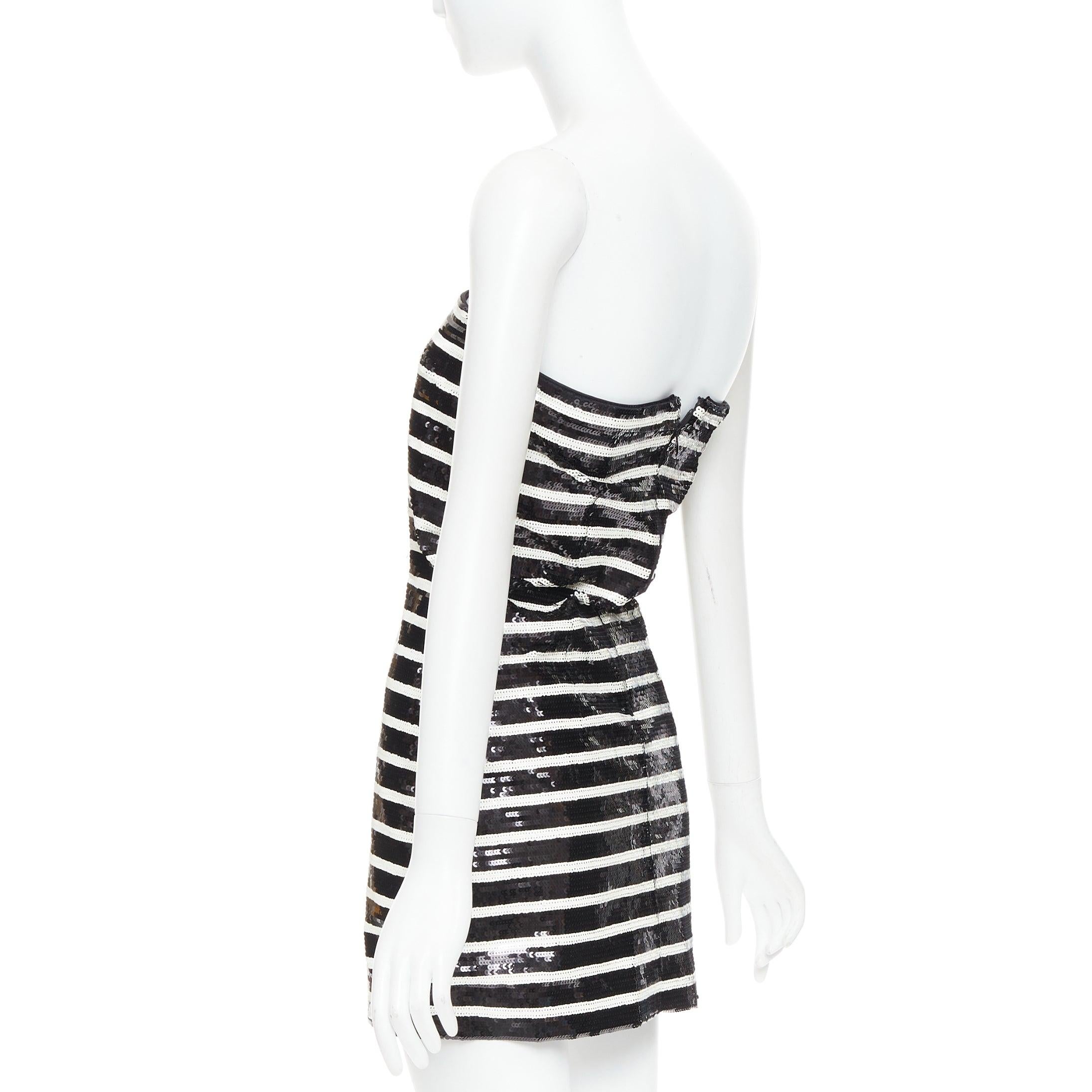 VERONICA BEARD Calas Robe corsetée sans bretelles à rayures noires et blanches et à paillettes US0 XS en vente 1