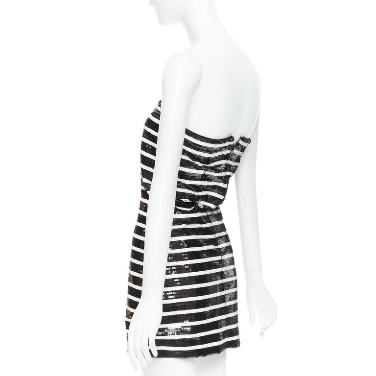 VERONICA BEARD Cala black white striped sequin strapless corseted dress US0 XS For Sale at 1stDibs VERONICA BEARD Cala black white striped sequin strapless corseted dress US0 XS For Sale at 1stDibs