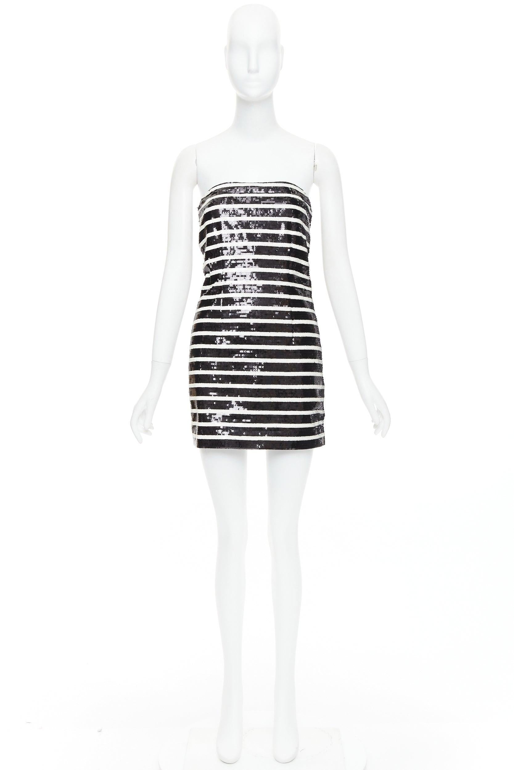 VERONICA BEARD Calas Robe corsetée sans bretelles à rayures noires et blanches et à paillettes US0 XS en vente 4
