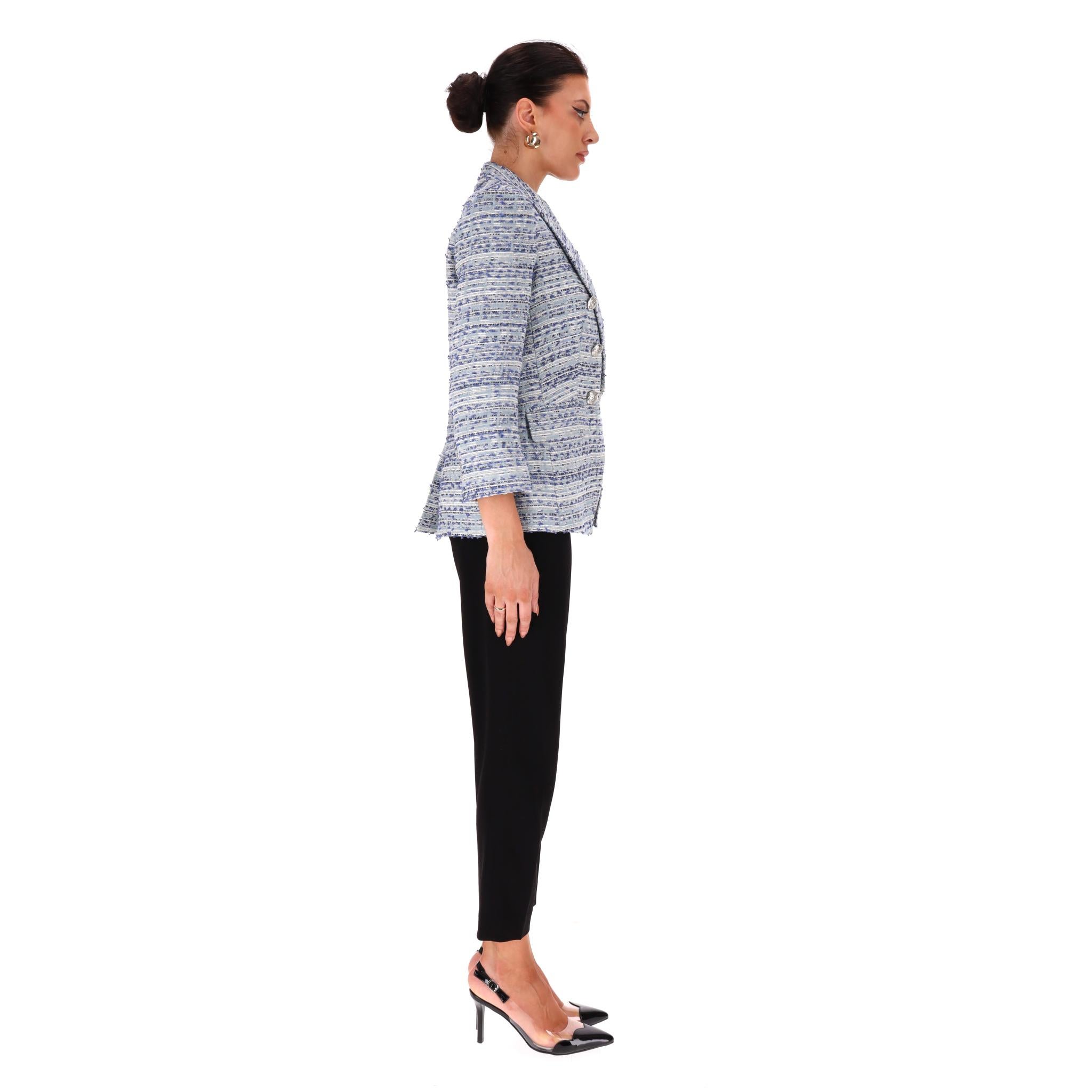 Chaqueta de tweed bouclé metalizado con doble botonadura Veronica Beard Gris en venta