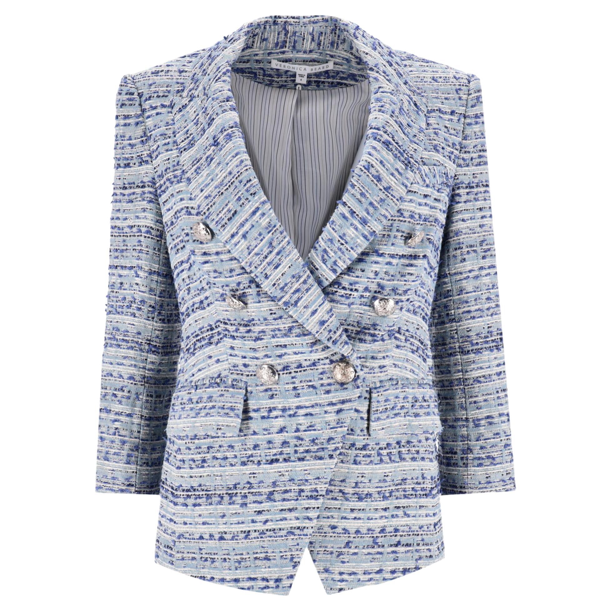 Chaqueta de tweed bouclé metalizado con doble botonadura Veronica Beard en venta