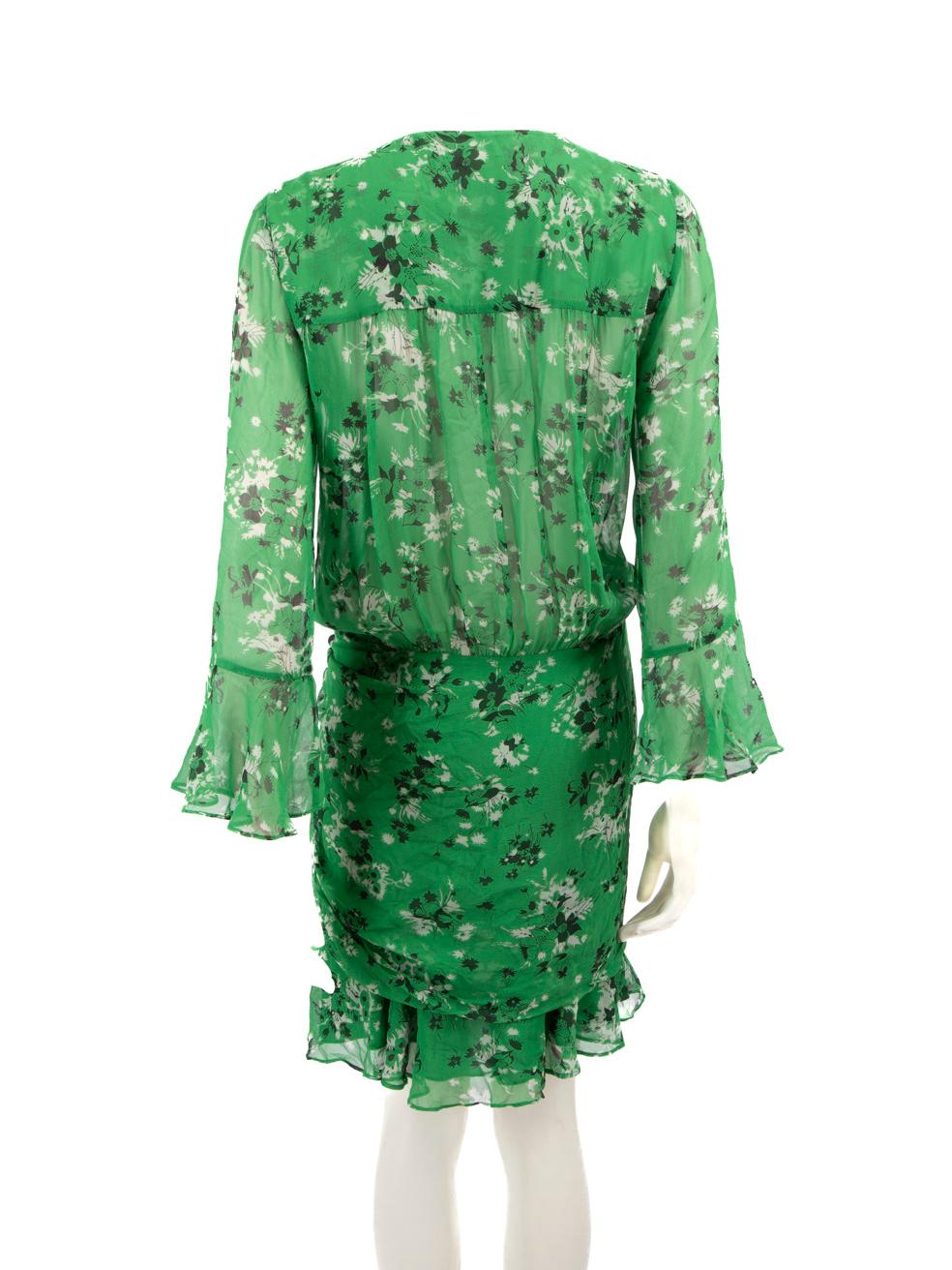 Veronica Beard Green Silk Floral Long Sleeve Dress Size S In Good Condition For Sale In London, GB