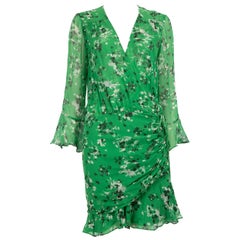 Veronica Beard Robe à manches longues à fleurs en soie verte, taille S