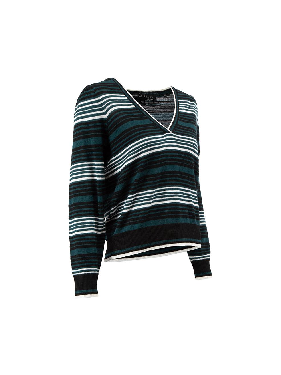 CONDITION is Very good. Hardly any visible wear to jumper is evident on this used Veronica Beard designer resale item.

Details
Green
Wool
Long sleeves jumper
Knitted
Striped pattern
V neckline
Stretchy and slightly see through
Cropped length
Made
