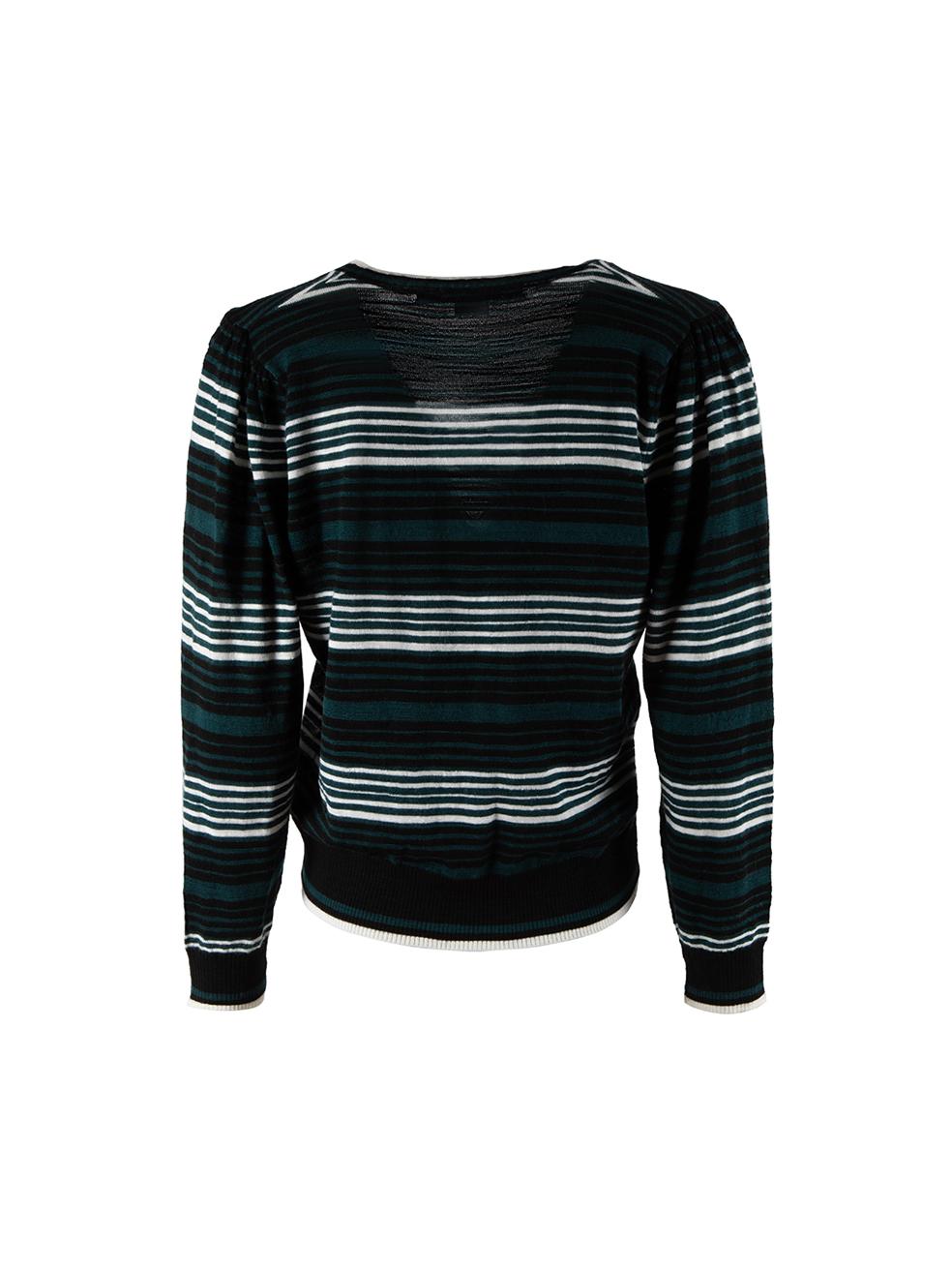 Black Veronica Beard Green Wool Striped Knitted Jumper Size M For Sale