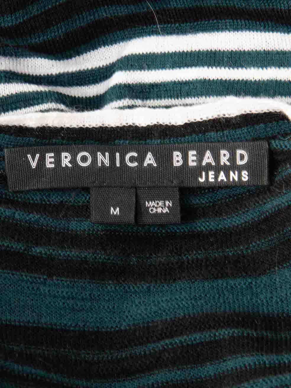 Veronica Beard Green Wool Striped Knitted Jumper Size M In Good Condition For Sale In London, GB