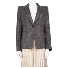 Veronica Beard Grey Wool Tartan Pattern Blazer Size M