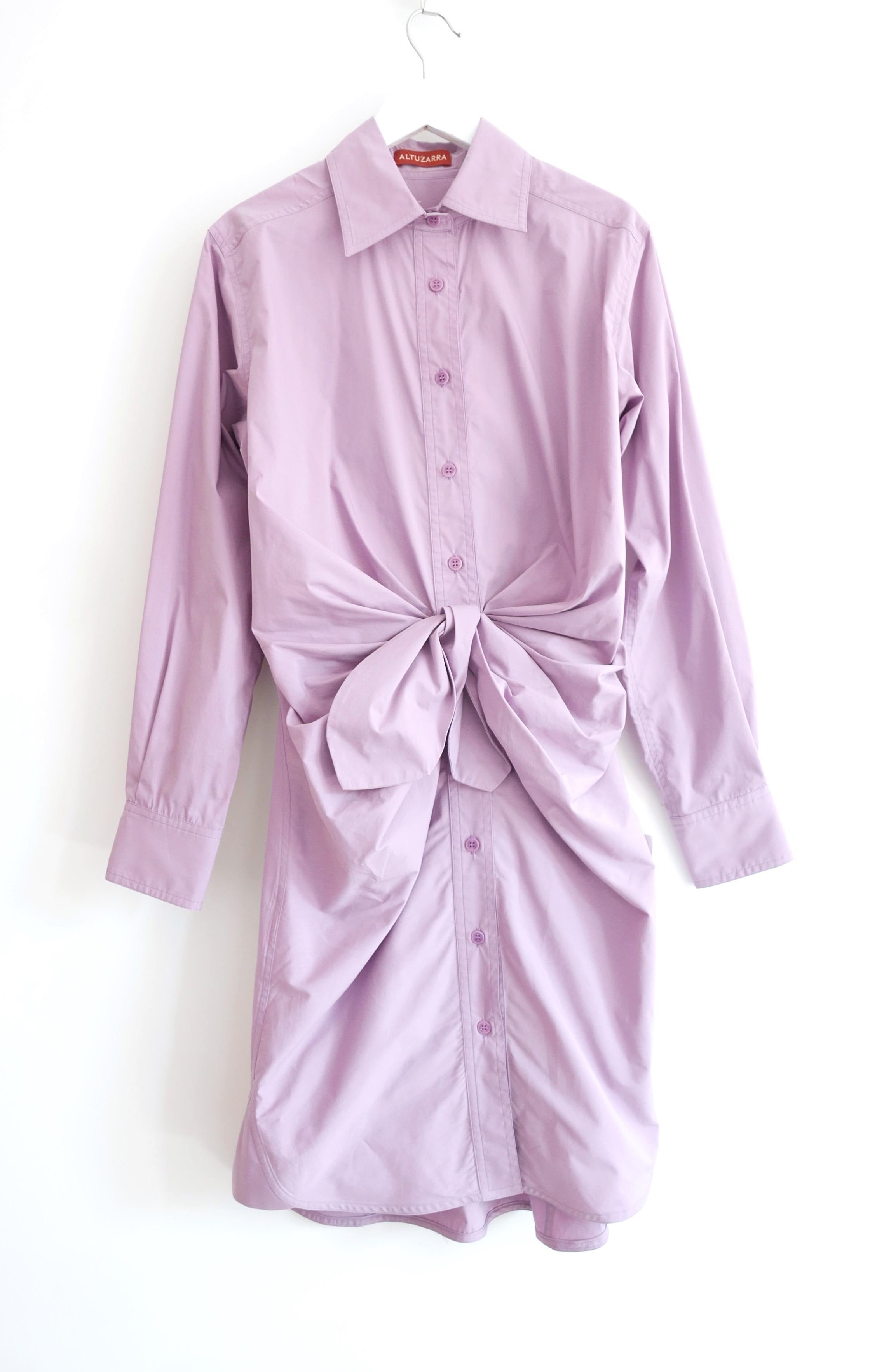 Gorgeous Altuzarra Chloris tie-waist cotton-poplin shirt dress. Bought for £850 and new with MyTheresa tag attached. Made from soft lilac coloured cotton, it has a beautifully tailored fit with exaggerated ties to waist, triple button cuffs, curved