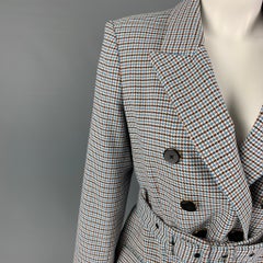 VERONICA BEARD Size 8 Blue Cream Brown Houndstooth Jacket Blazer