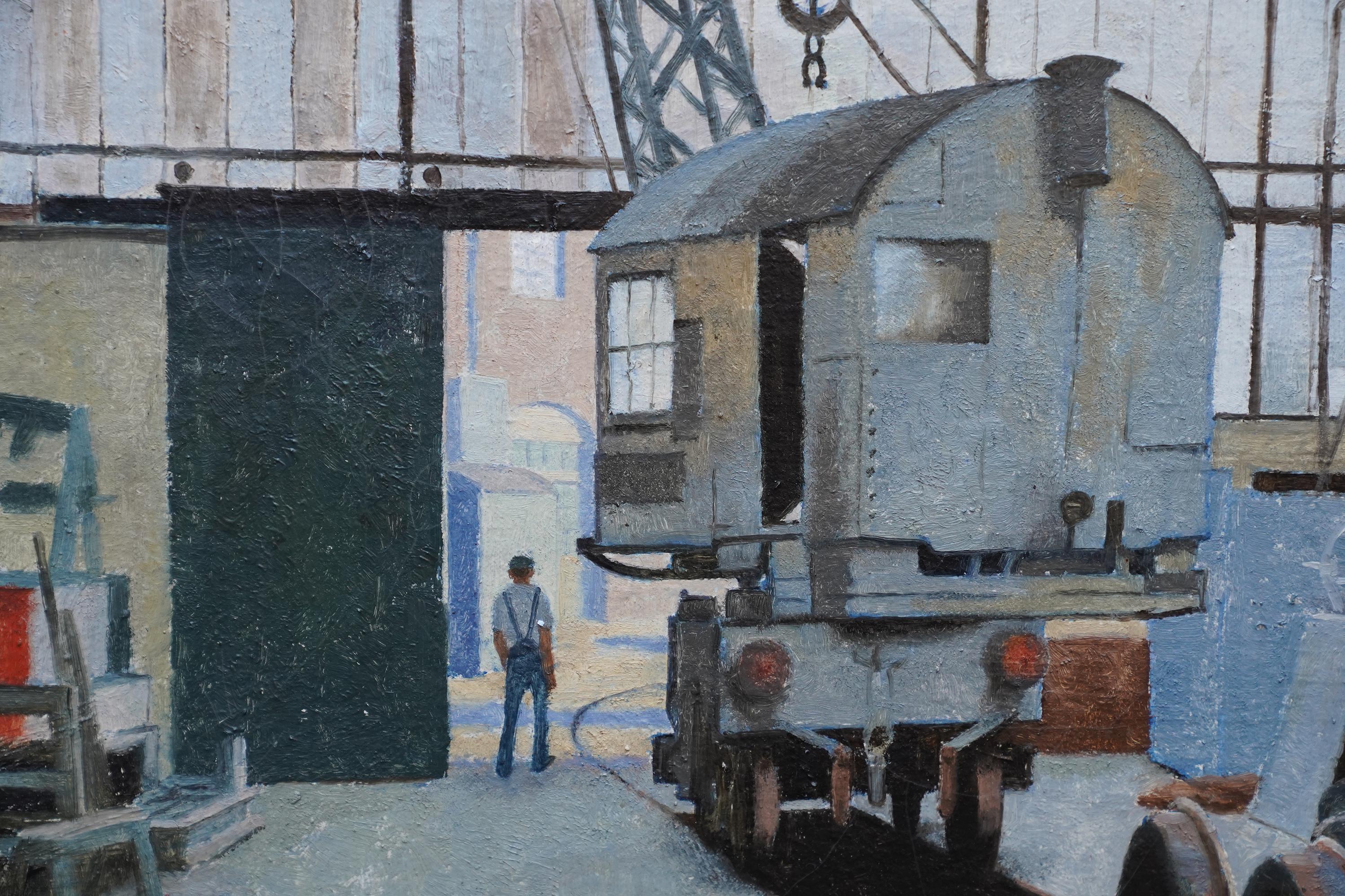 Interior of Brighton Railway Works 1950 - British art Industrial oil painting 1