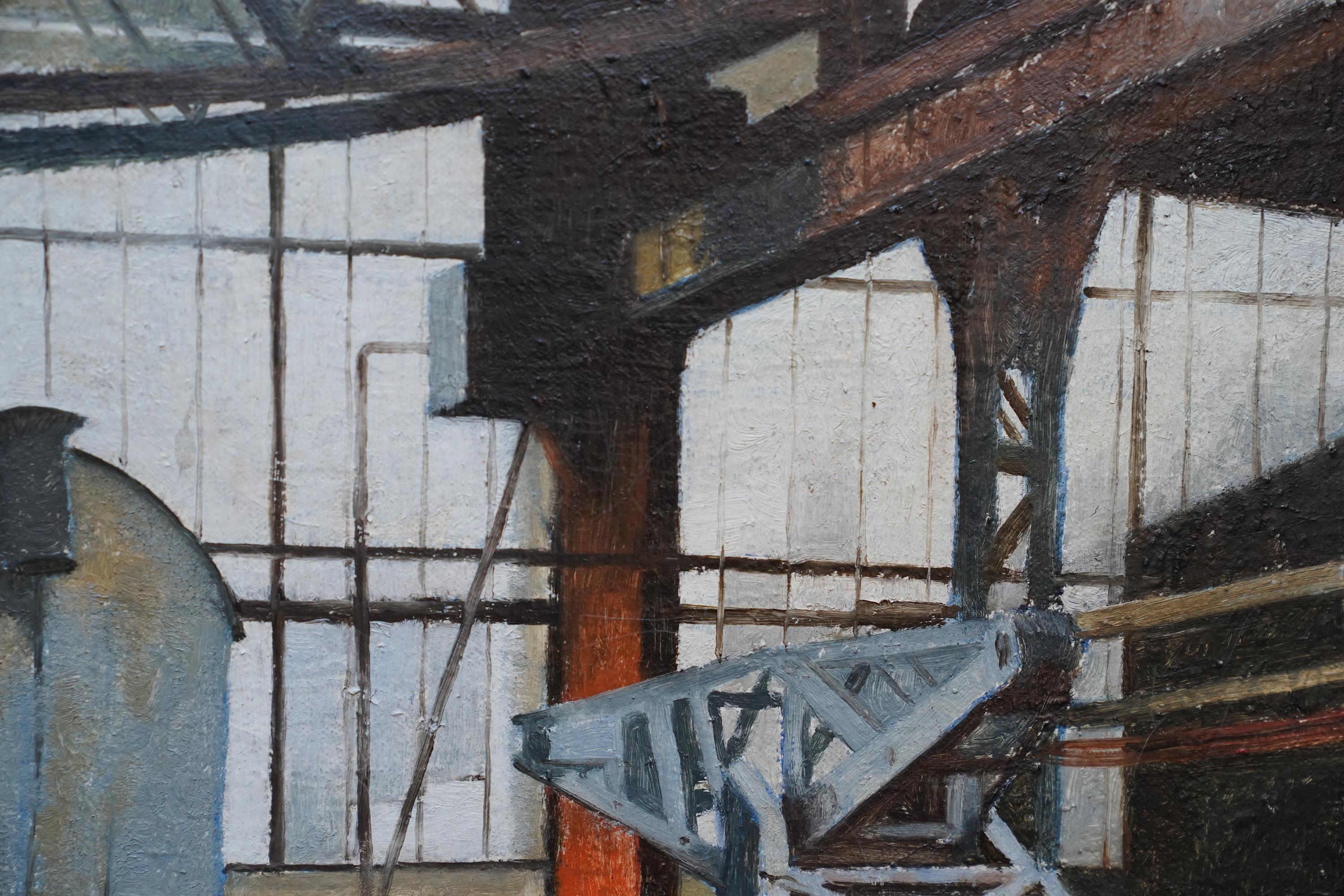 Interior of Brighton Railway Works 1950 - British art Industrial oil painting 2