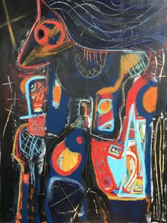 Blue Horse, painted, Mixed Media on Canvas
