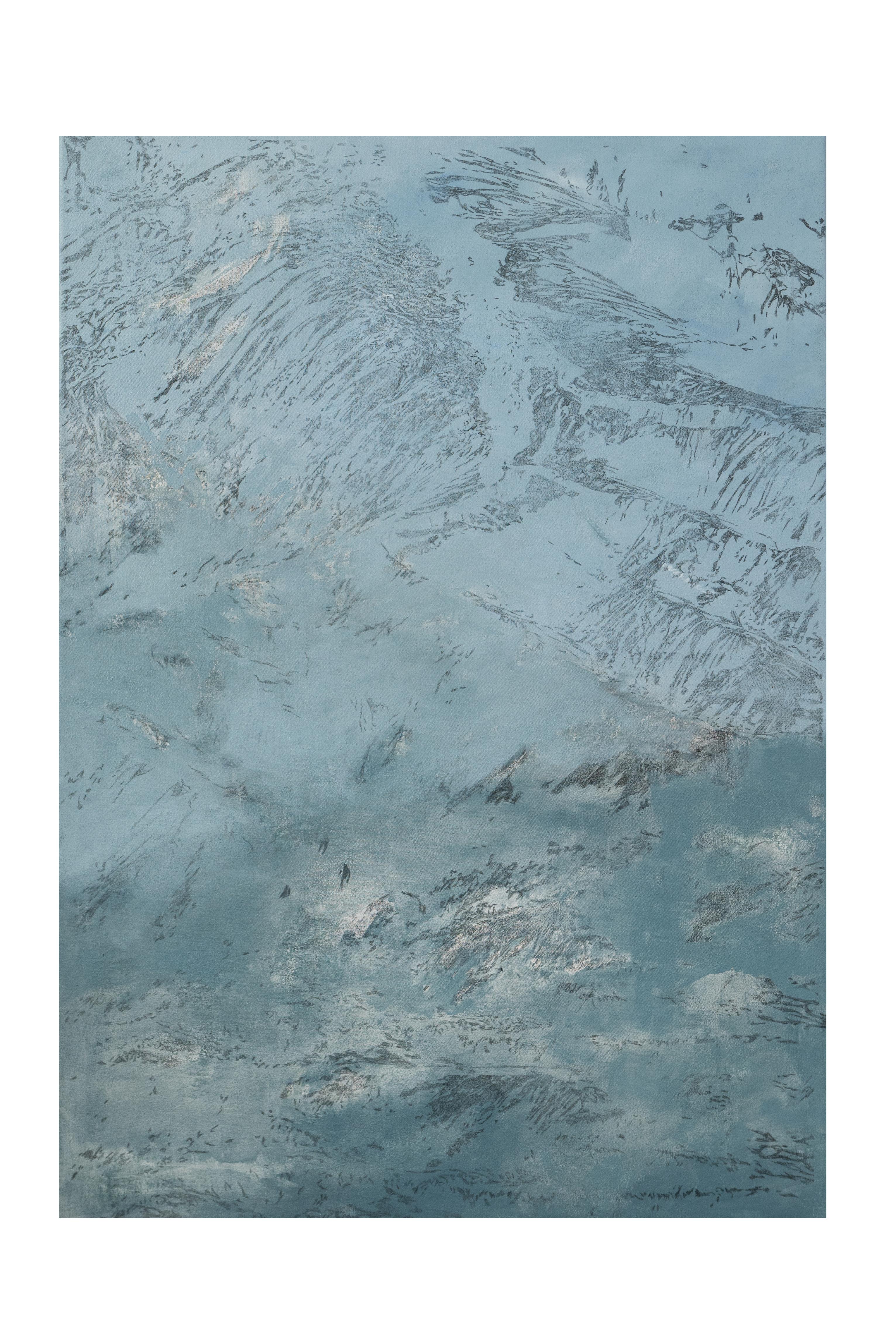 Still Blue - Zeitgenössische Berglandschaft Acrylgemälde