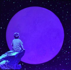 Dream Free, Boy Sitting in Front of a Full Moon, Glow In The Dark under UV Light