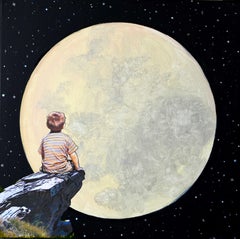 Dream Free, Boy Sitting in Front of a Full Moon, Glow In The Dark under UV Light
