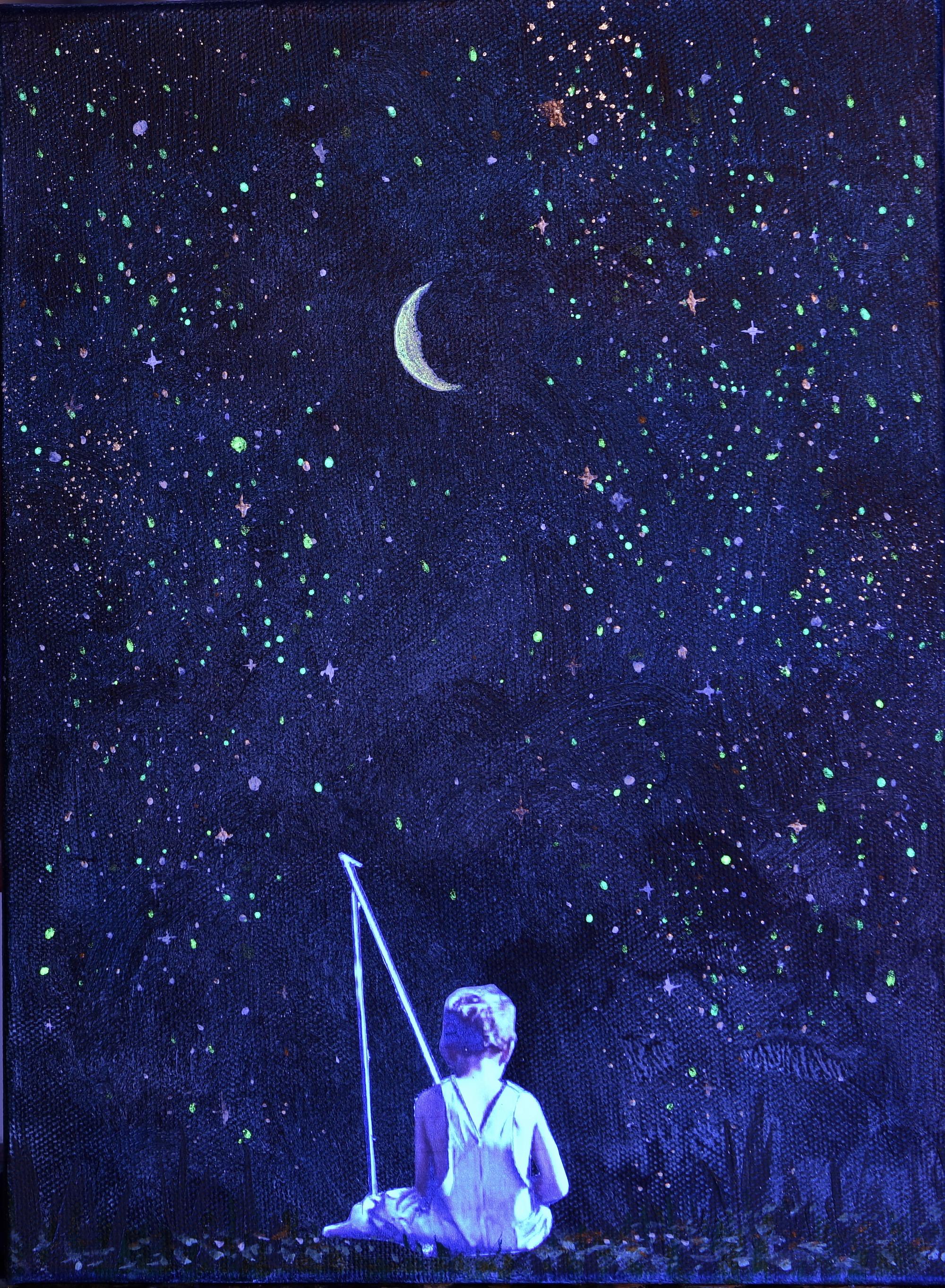 boy fishing on moon