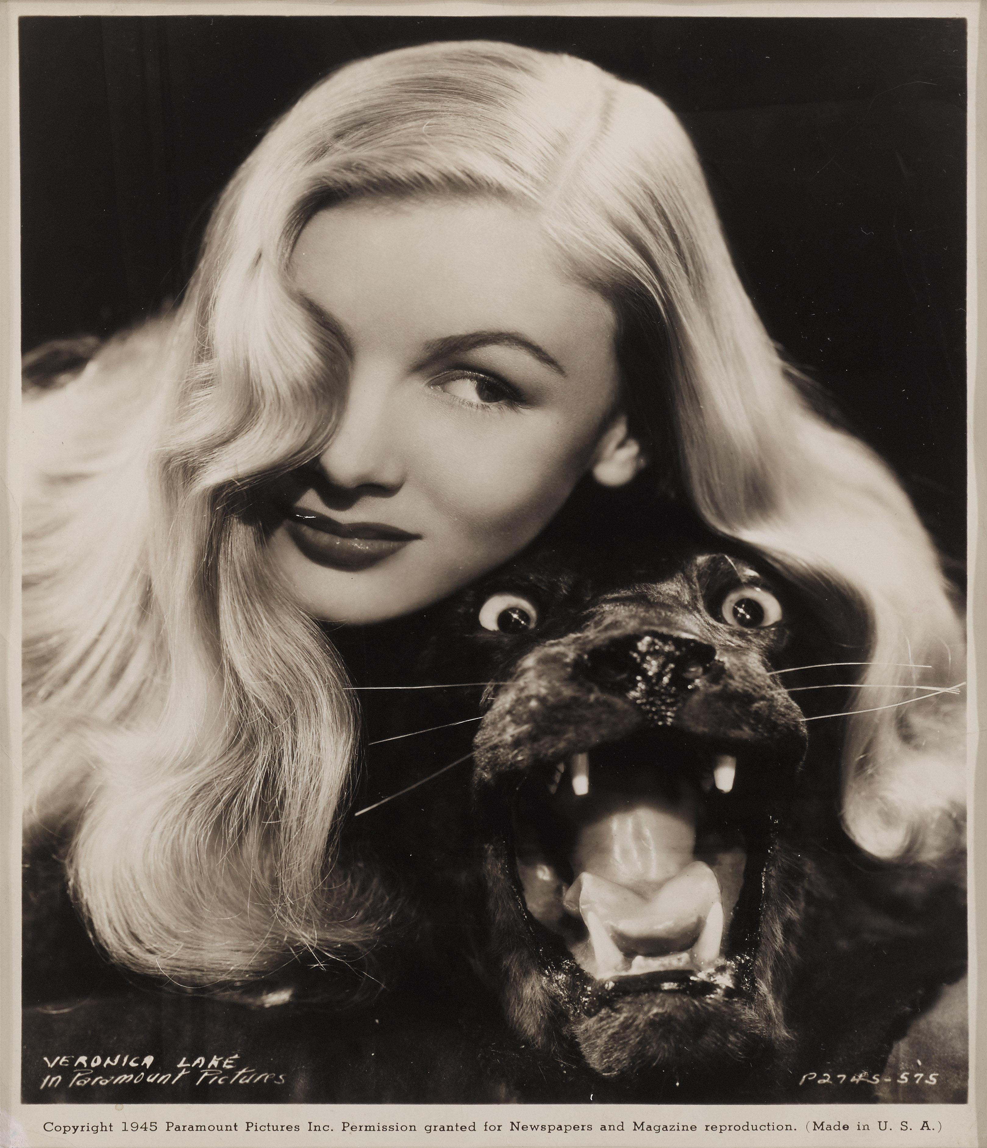 This original studio photograph was sent to Elle Magazine in Paris by Paramount Pictures to promote their leading lady Veronica Lake. It came from the collection of Guy Selz who was a journalist at Elle in 1945 when the magazine was founded.