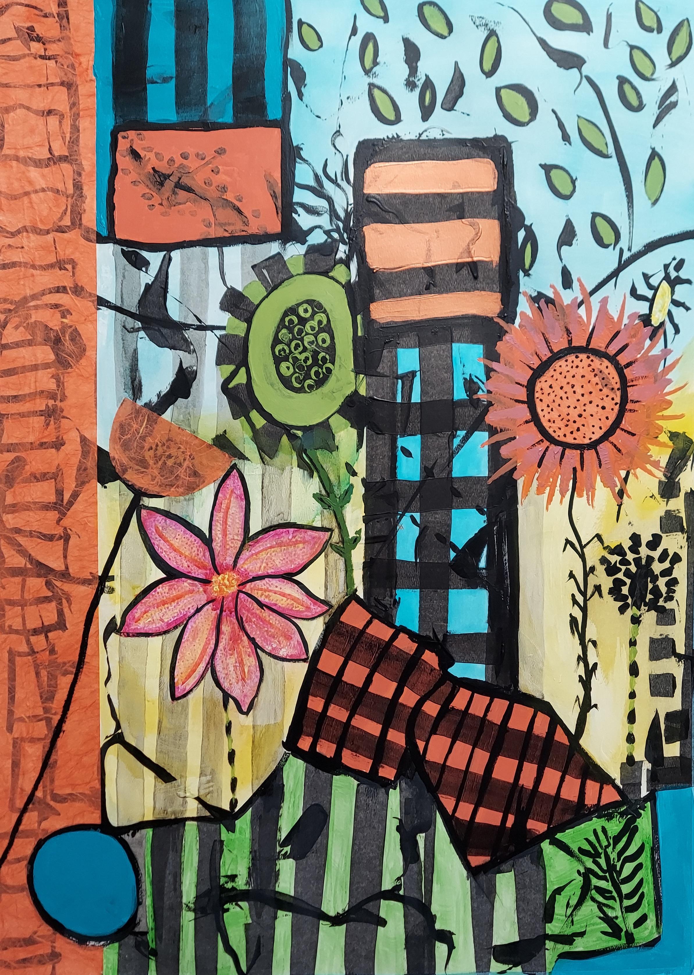 Awaiting Spring (Pittura acrilica, collage di carta, inchiostro su carta acquerellata) - Mixed Media Art di Veronica Lewis