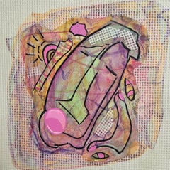 Bubblegum Man (Acrylic paint, paper collage, pastel on watercolor paper)