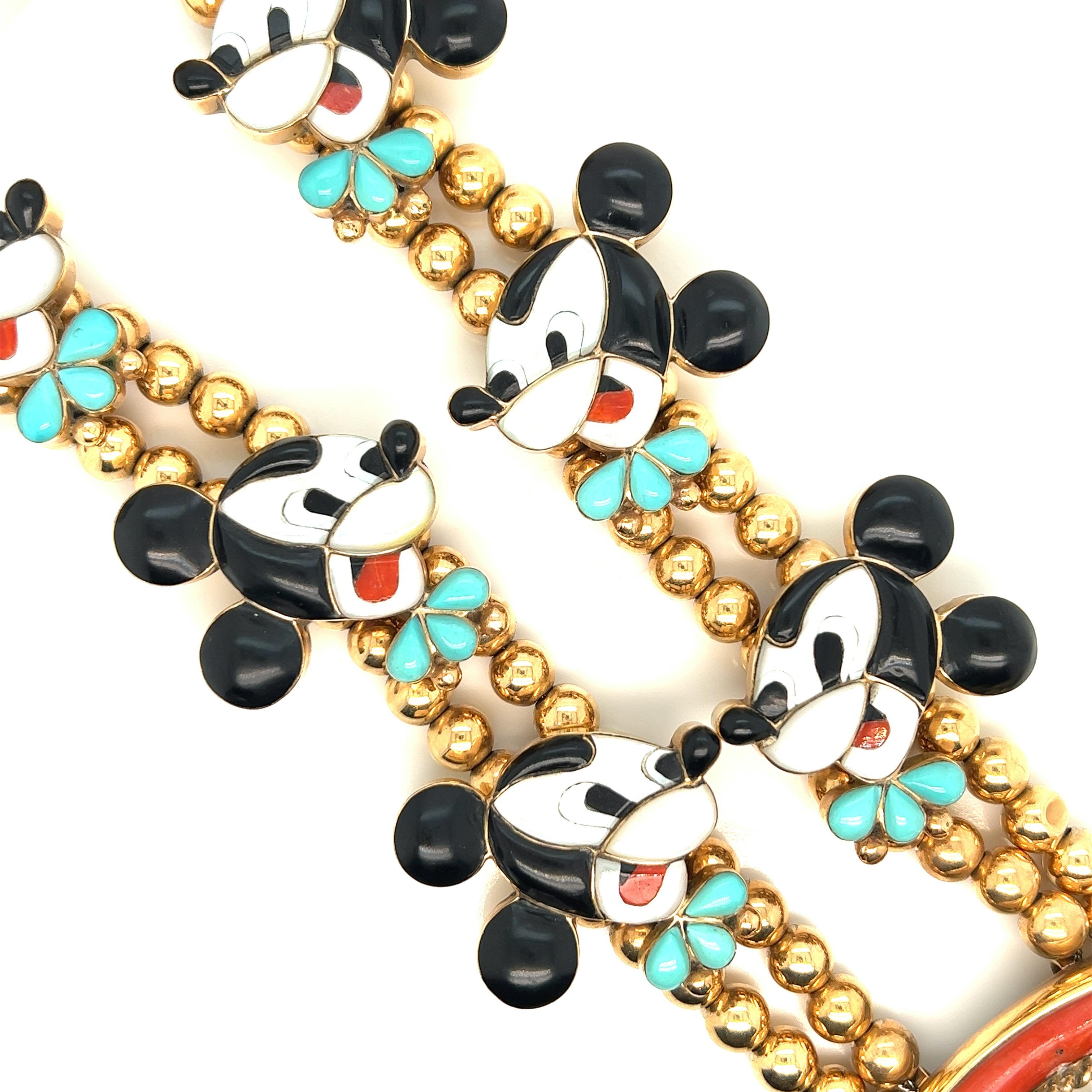 Contemporary Veronica Poblano Mickey Mouse Multi-Gem Gold Double Strand Necklace