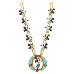 Veronica Poblano Mickey Mouse Multi-Gem Gold Double Strand Necklace