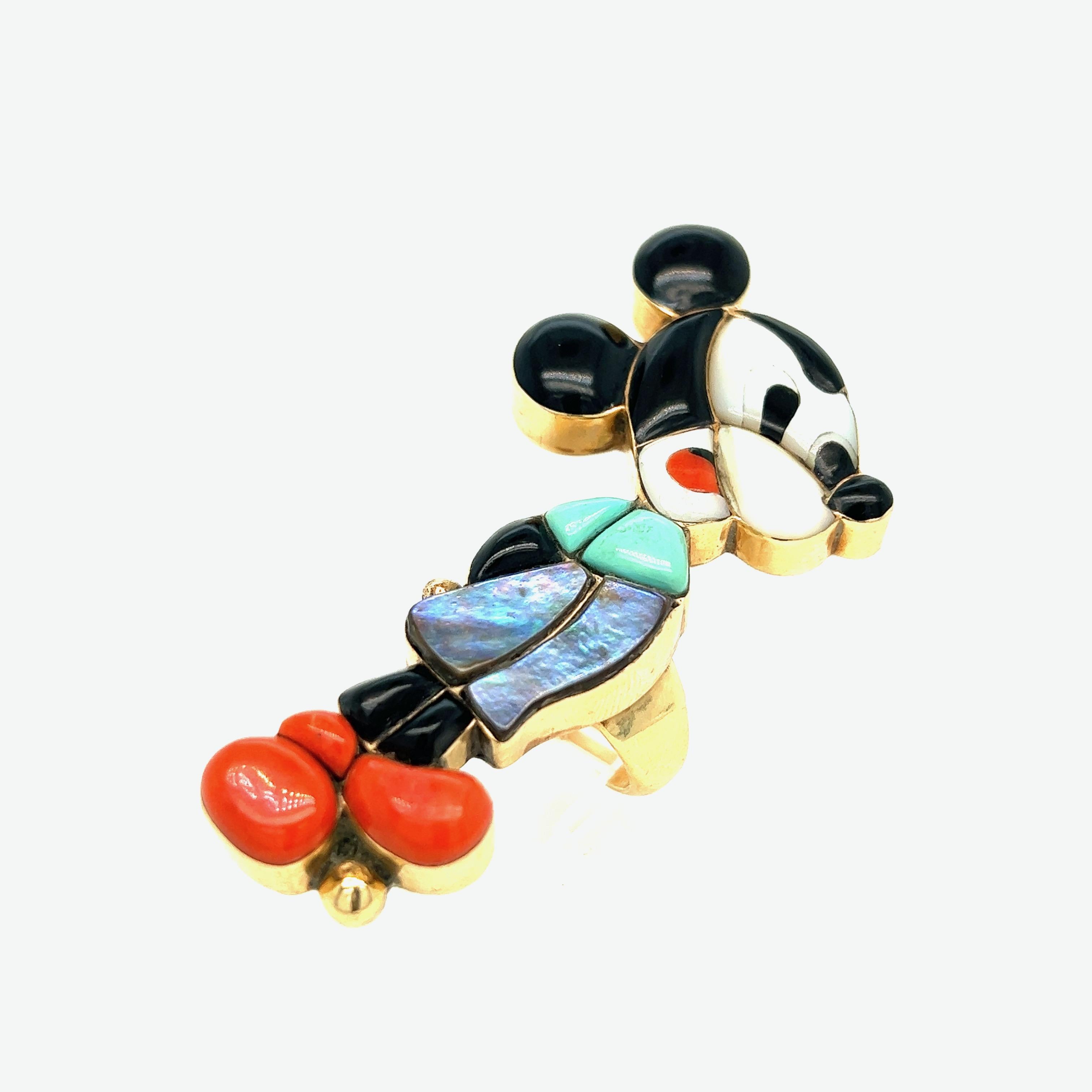 Veronica Poblano Mickey Mouse Multi-Gem Gold Ring In Excellent Condition For Sale In New York, NY