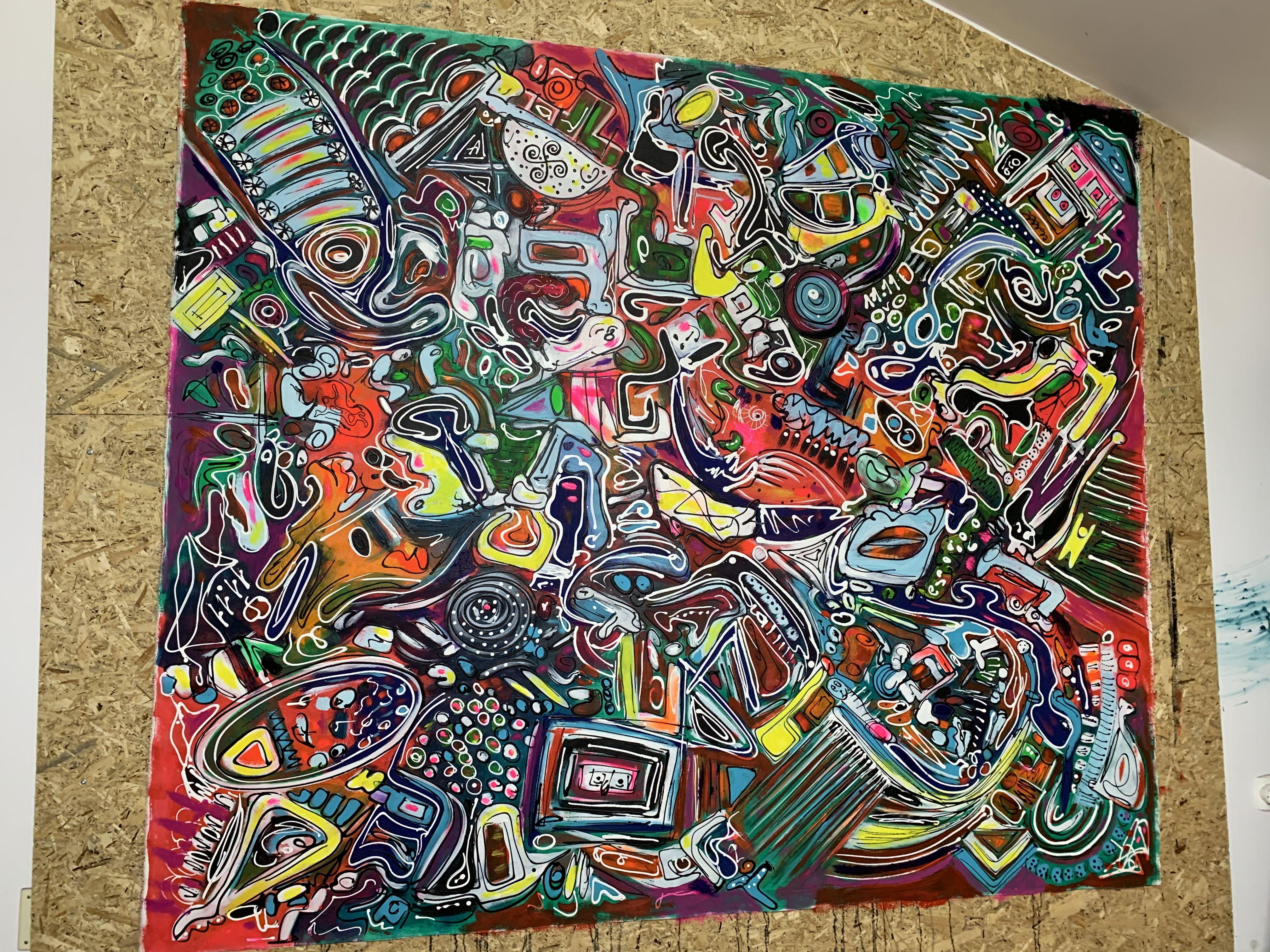 78''X65''(200X165CM), VITA A COLORI 20, Pittura, Acrilico su tela - Abstract Painting Nero di Veronica Vilsan