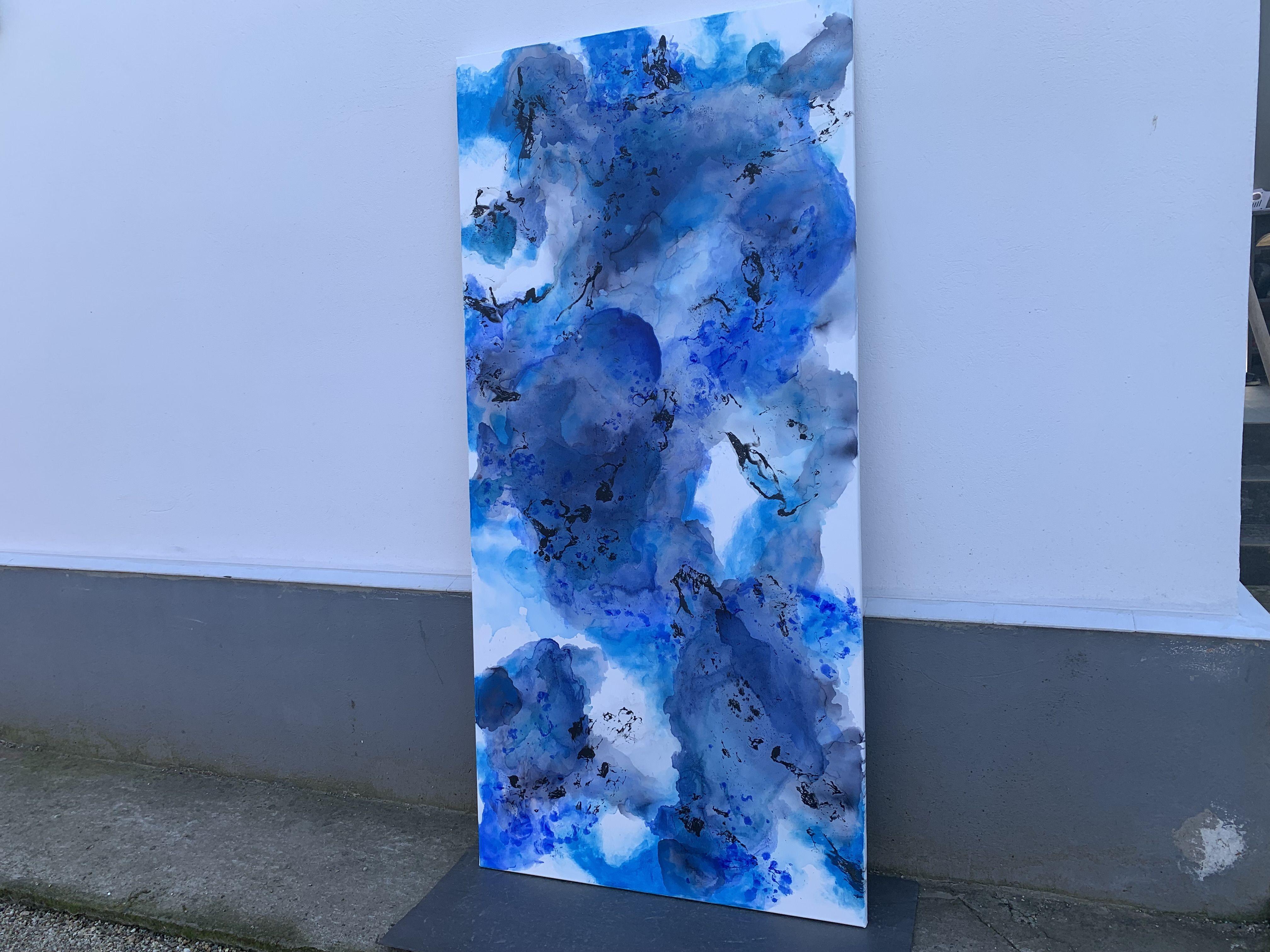 BELLAS ARTES contemporáneas PINTURA original, acrílicos  sobre lienzo tensado y envuelto en algodón 100%.    Título: Blue Flame 7,listo para colgar, 2022  Tamaño: 71''x 33''(180x85cm)    ¡Las vistas de las habitaciones pueden no estar a escala!   
