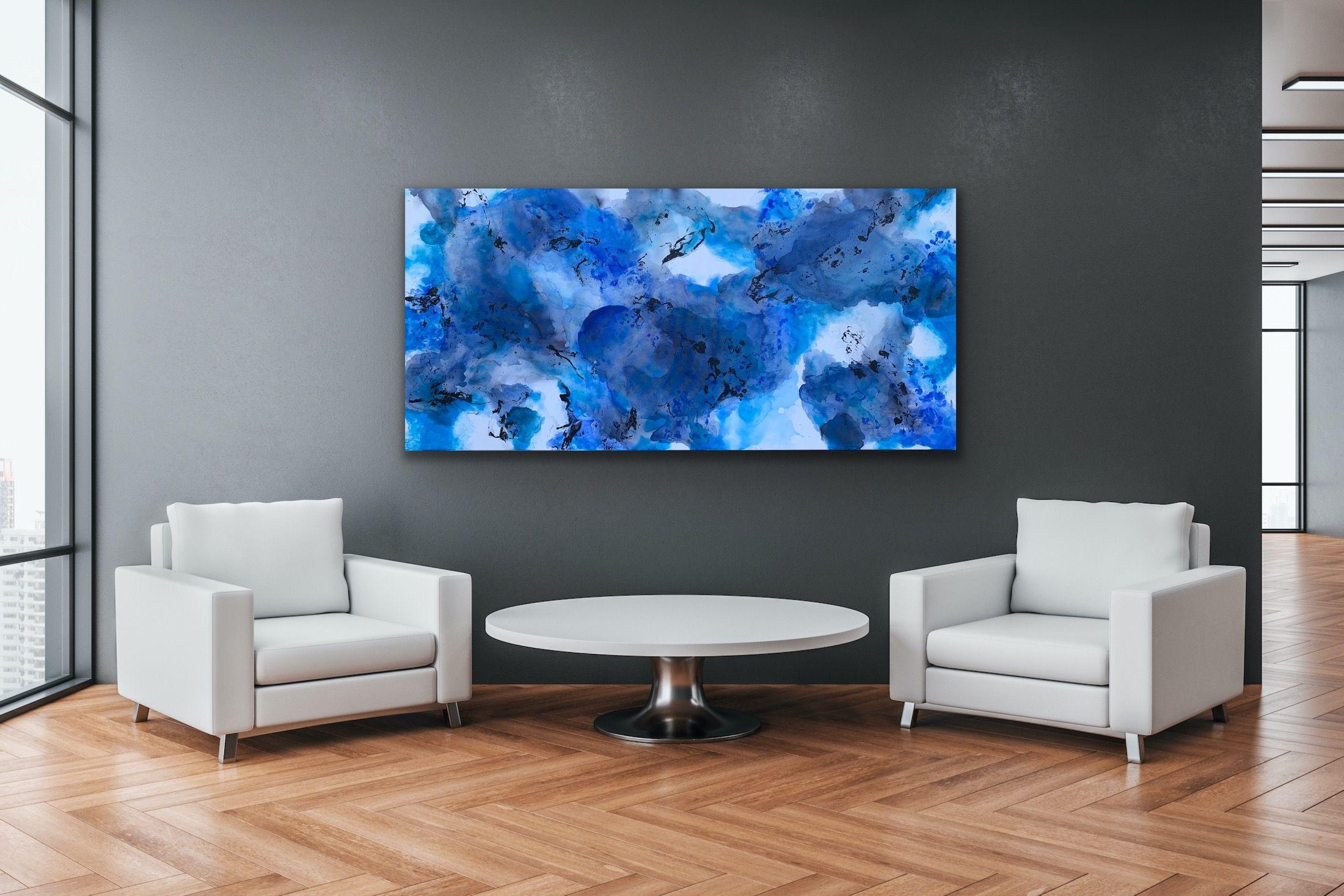 Contemporary FINE ART Original PAINTING, acrylics  on 100% cotton stretched wrapped canvas.    Title: Blue Flame 7,ready to hang, 2022  Size: 71''x 33''(180x85cm)    Room views may not be to scale!    Hand painted. Original, not print. Painting is