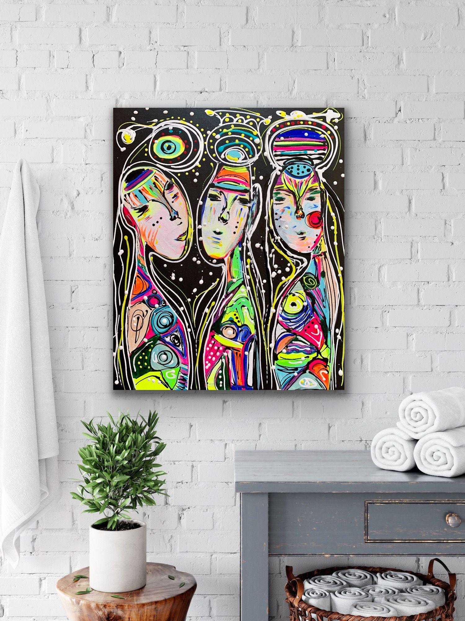 Friends 48, Painting, Acrylic on Canvas - Black Abstract Painting by Veronica Vilsan