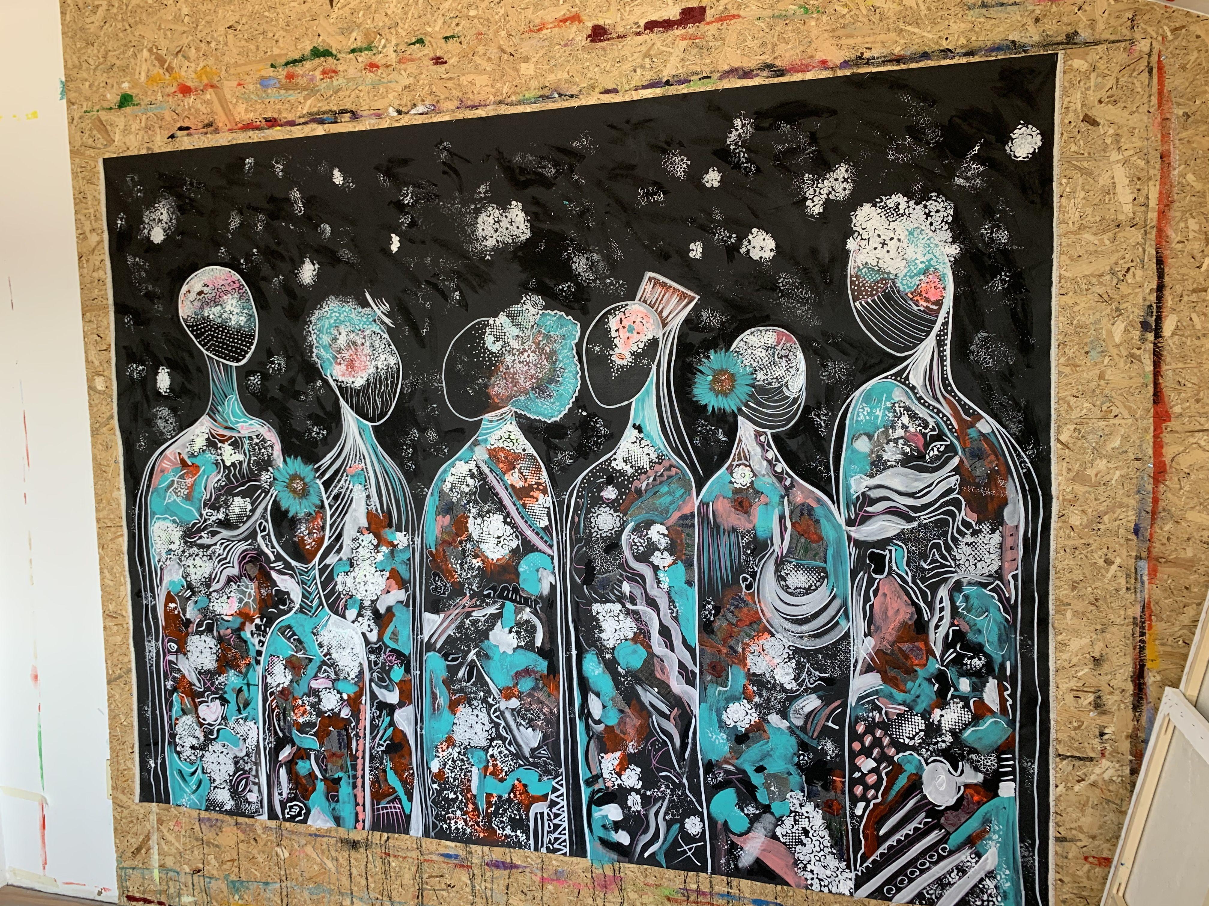 Amici 58, Pittura, Acrilico su tela - Abstract Painting Nero di Veronica Vilsan