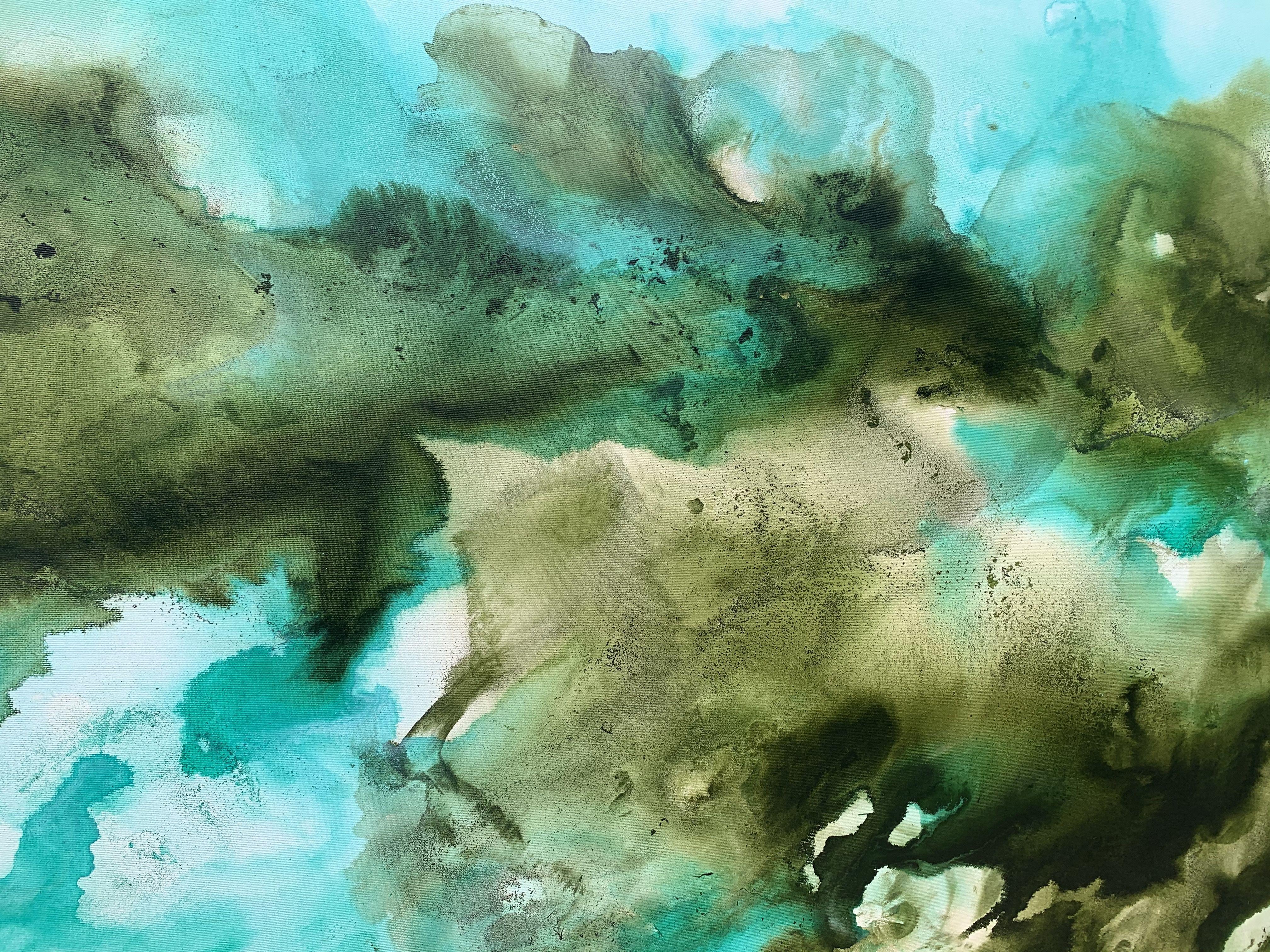 Green Flame 4, 180x85cm, Pittura, Acrilico su tela - Abstract Painting Verde di Veronica Vilsan