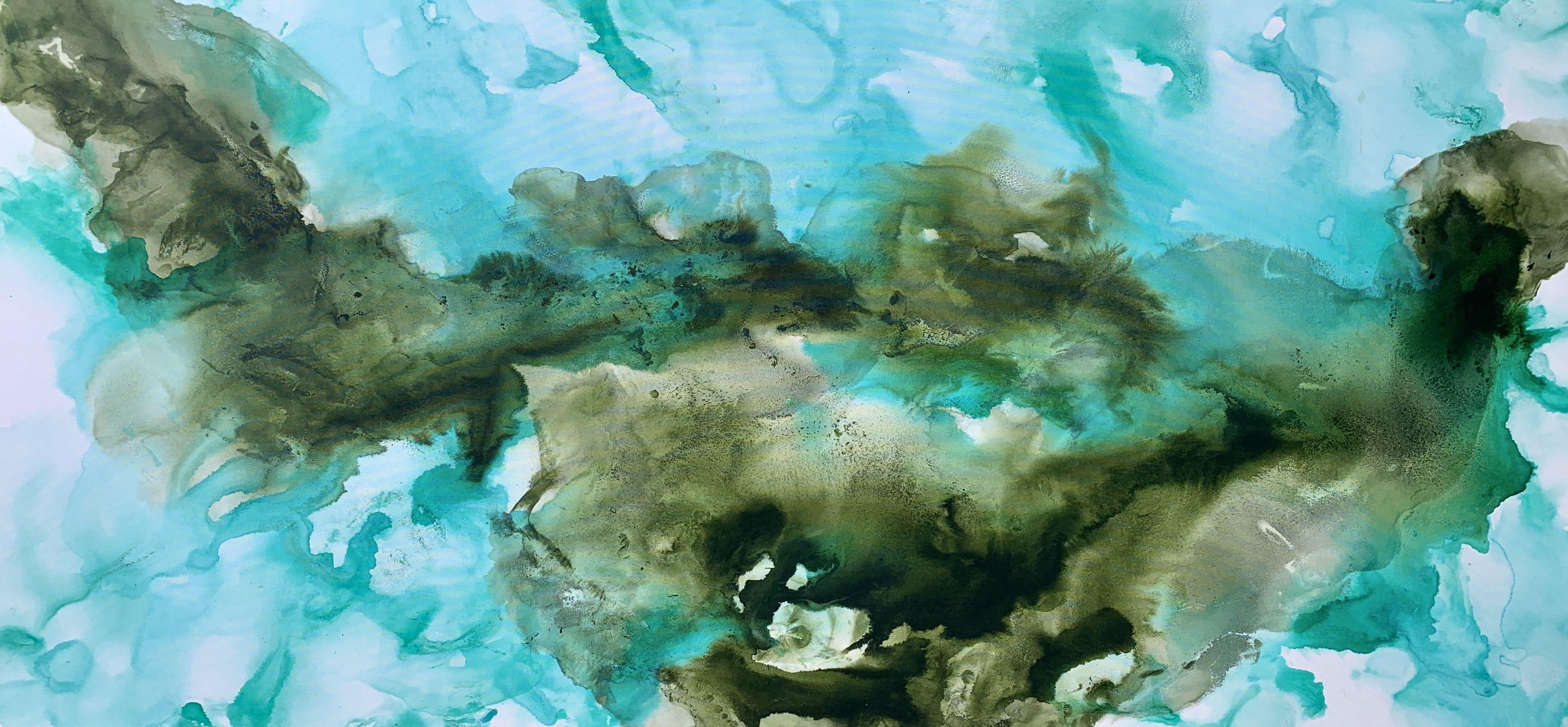 Abstract Painting di Veronica Vilsan - Green Flame 4, 180x85cm, Pittura, Acrilico su tela