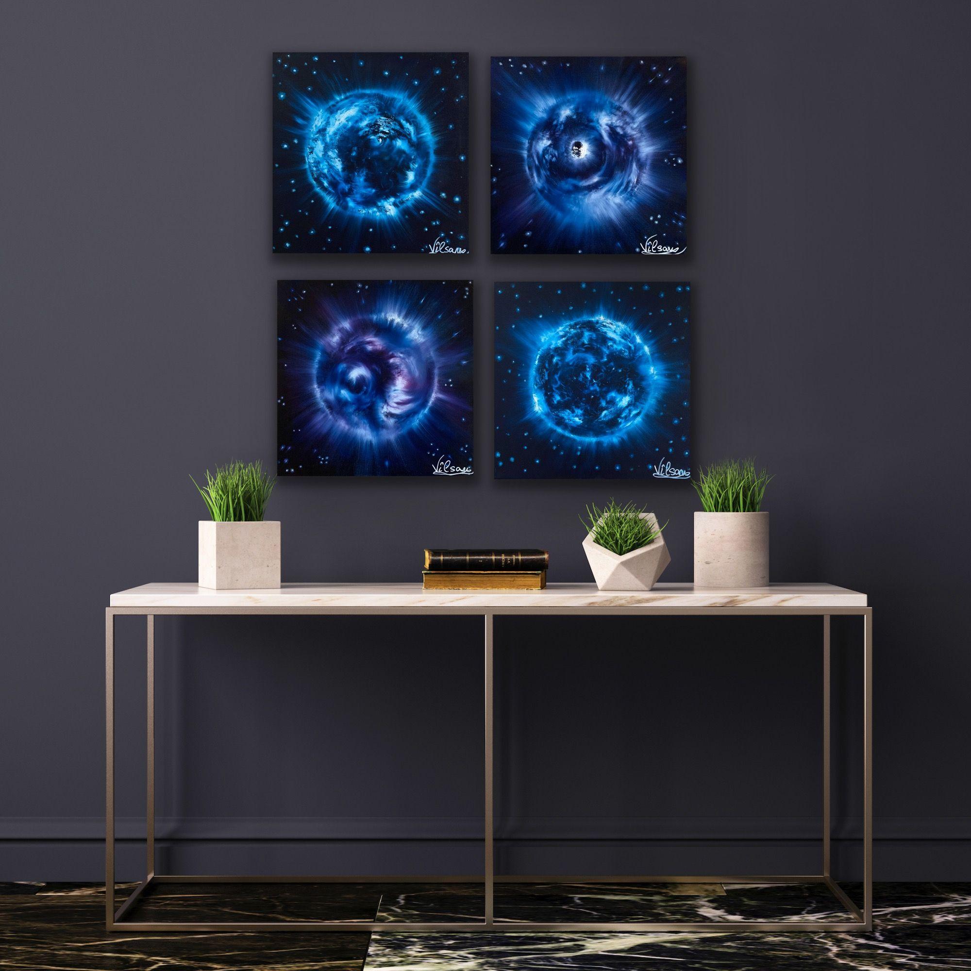 Viaggio nello spazio, olio d'arte, blu, gas interstellare, nuvola, stelle, universo, nebulosa, astrale, buco nero, quadro su tela, arte, quadro per la casa, arte colorata    Dipinto a mano. Non è una stampa. Il dipinto è firmato sul retro. Data. 