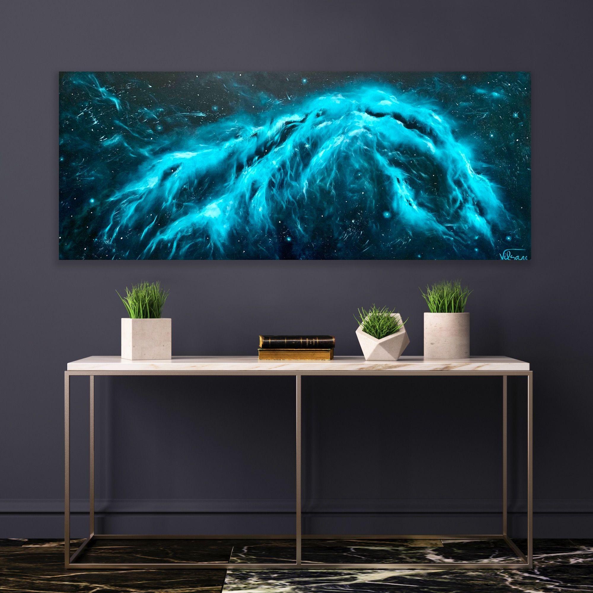Viaggio nello spazio, olio d'arte, blu, gas interstellare, nuvola, stelle, universo, nebulosa, astrale, buco nero, quadro su tela, arte, quadro per la casa, arte colorata    Dipinto a mano. Non è una stampa. Il dipinto è firmato sul retro. Data. 