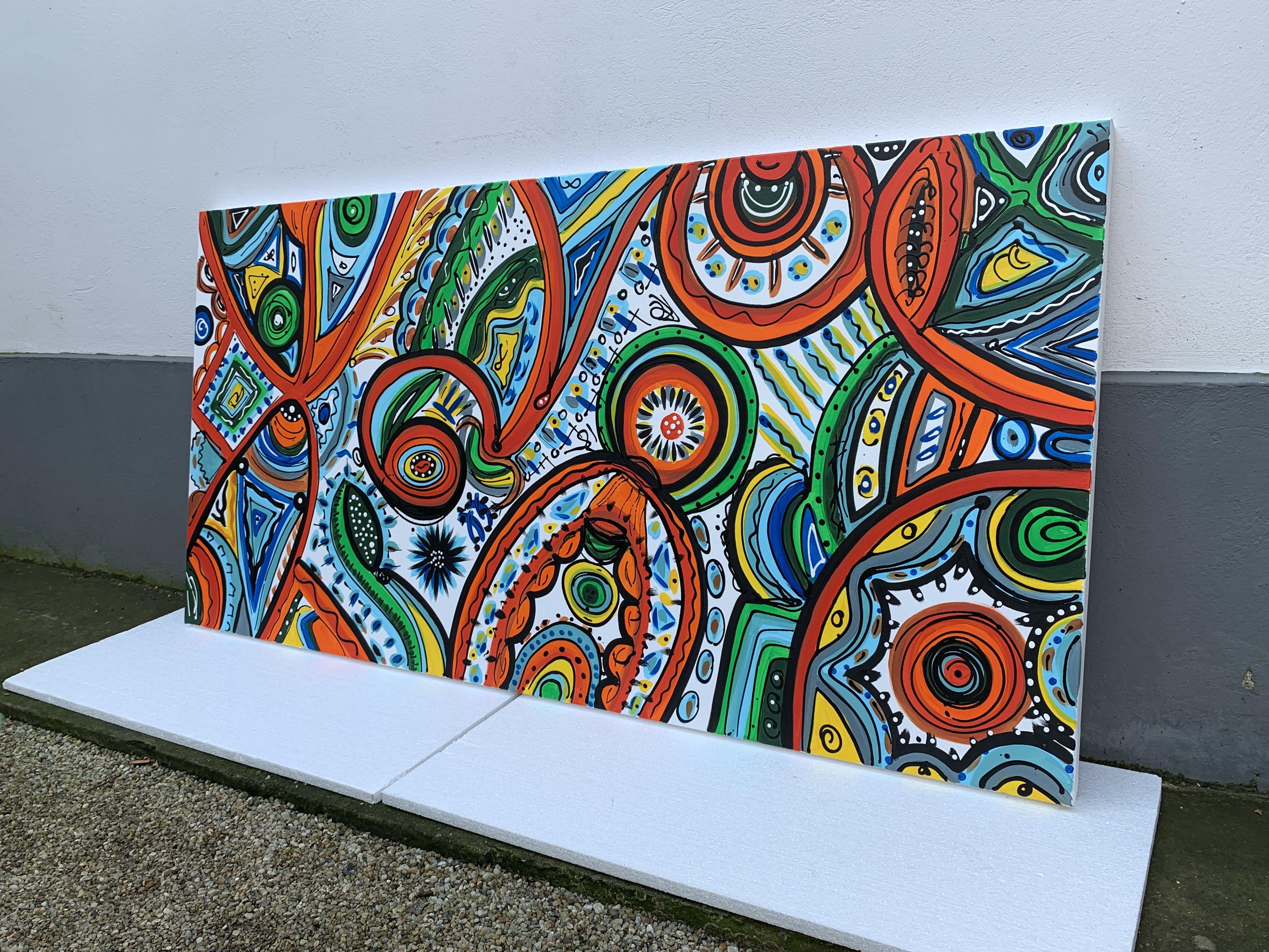 Dipinto originale di FINE ART contemporanea, acrilico su tela 100% cotone.    Titolo: Vita a colori 62, pronto da appendere, 2021  Dimensioni: 71''x 35''(180x90cm)    Le viste delle stanze potrebbero non essere in scala!    Dipinto a mano.