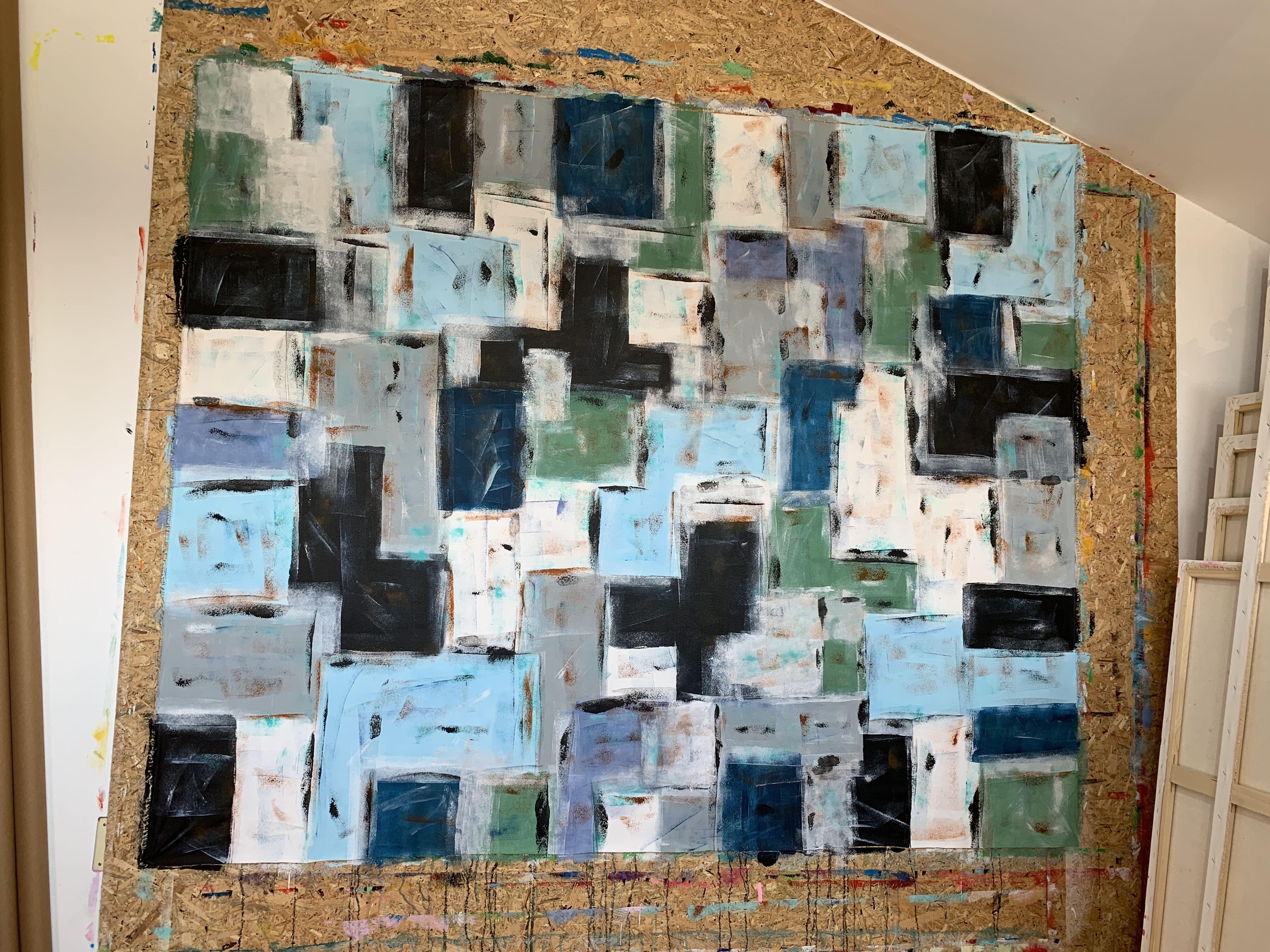 PEINTURE originale contemporaine, acrylique sur toile 100% coton.    Titre : La vie en couleurs 74, 2022  Taille : 78''x 63''(200x160cm), 84''x 69''( 215 x 175 cm)- (taille réelle de la peinture - avant étirement).    Le tableau sera expédié roulé