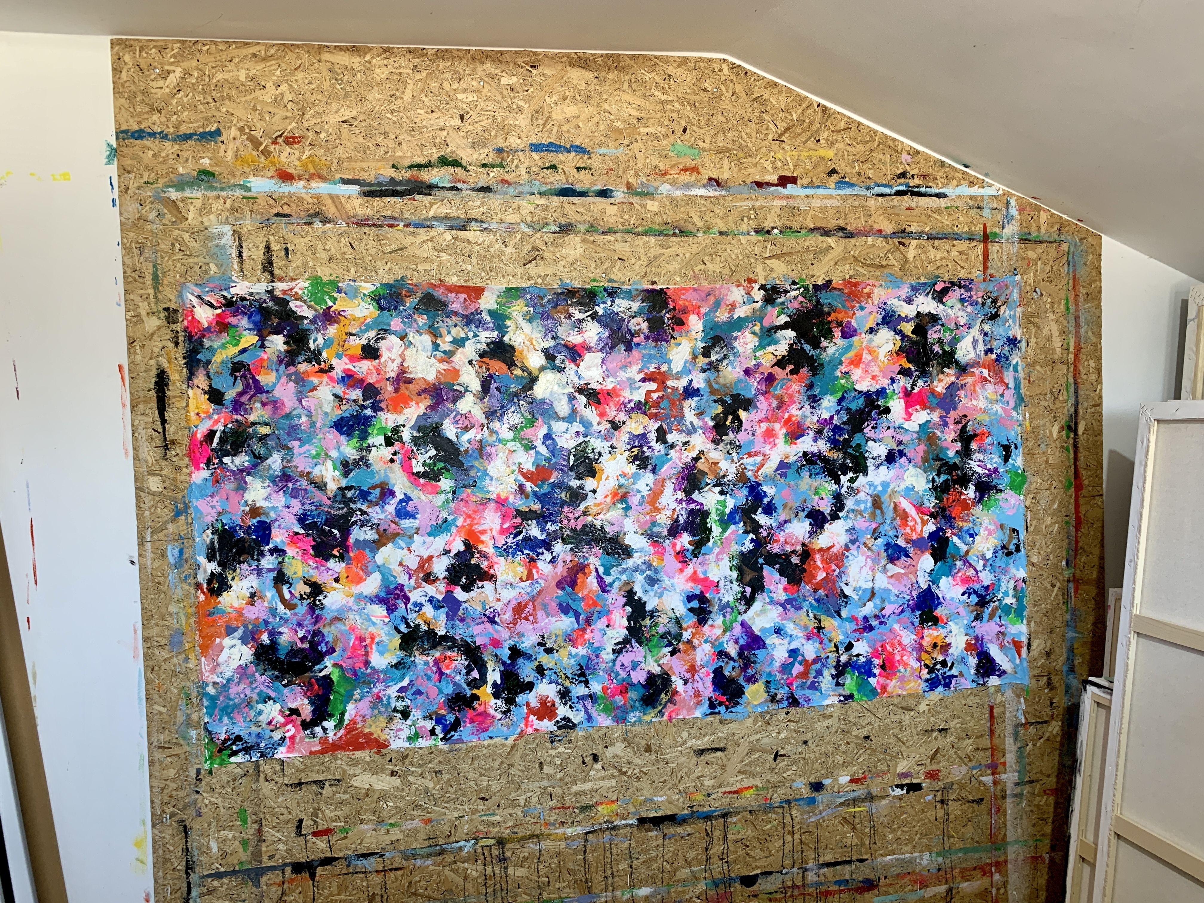 Pittura originale contemporanea, acrilici su tela di cotone al 100%.    Titolo: La vita a colori 75, 2022  Dimensioni: 79''x37''(200x95cm), 85''x 43''( 215x 110cm)- (dimensioni effettive del dipinto, prima dello stiramento).    Il dipinto verrà