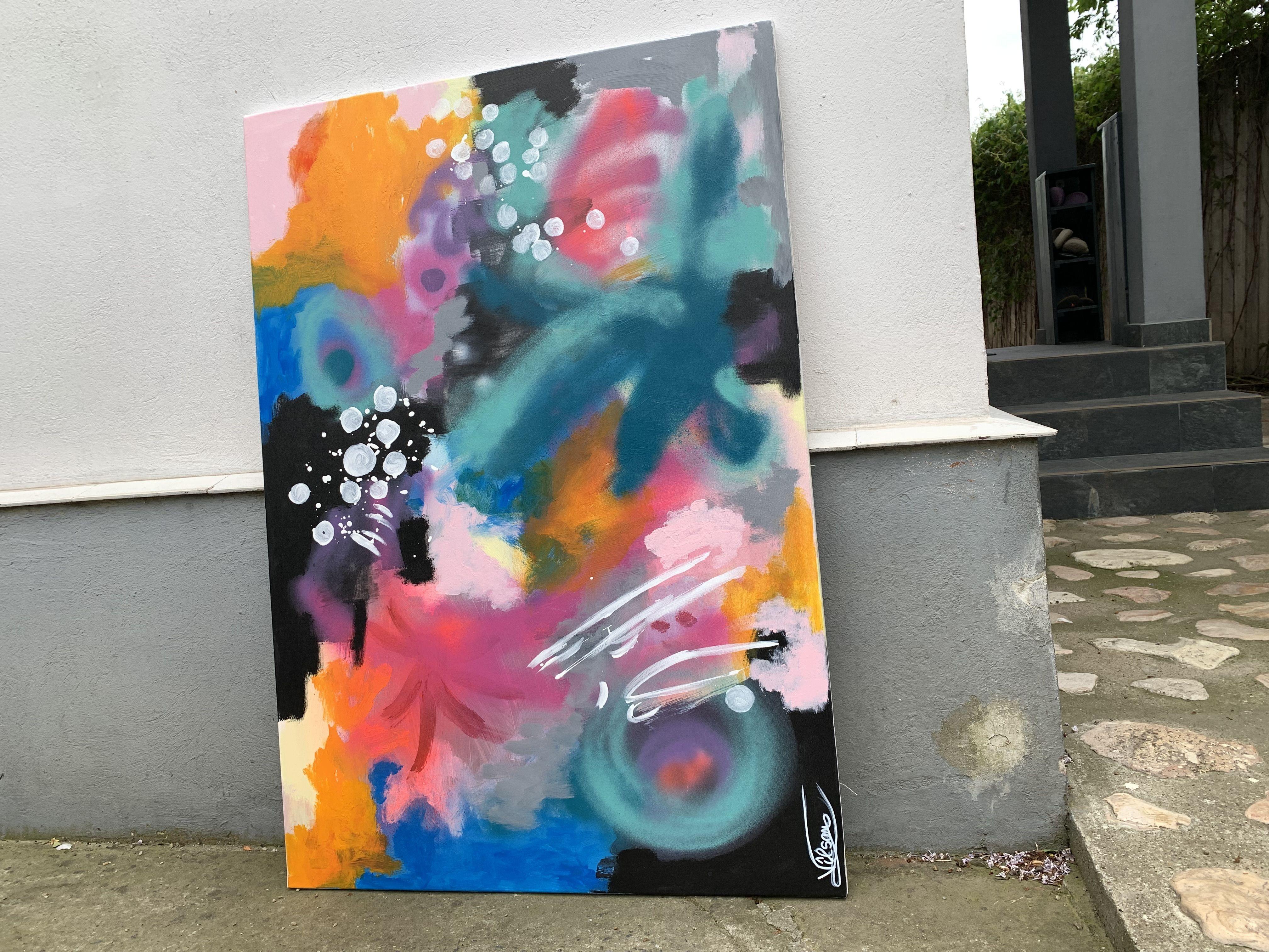 Dipinto a mano. Non è una stampa. Il dipinto è firmato sul retro. Data.  Dipinto originale di FINE ART contemporanea, acrilico su tela 100% cotone.    Titolo: Vita a colori 81, 2024, pronto da appendere  Dimensioni: 45''x 31
