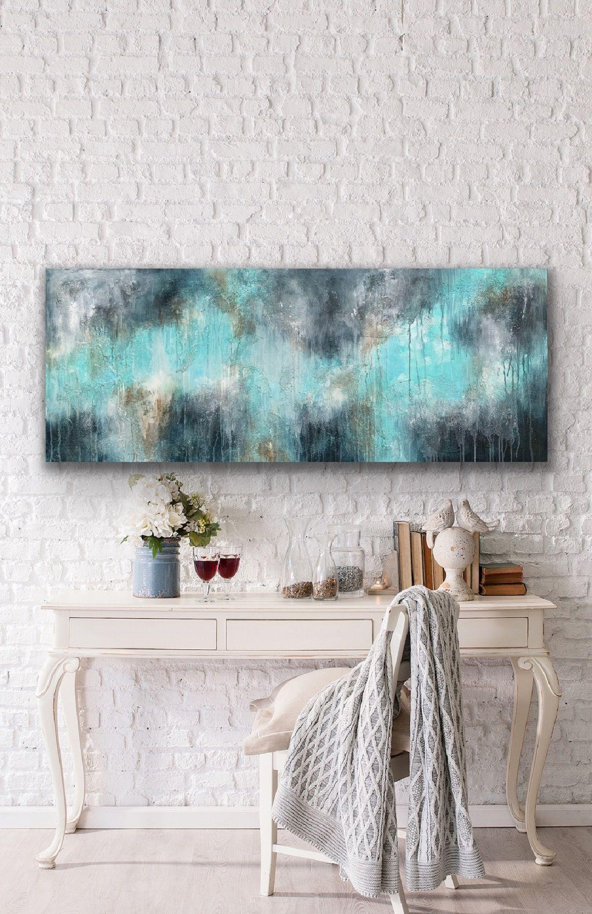 Magnifique peinture Earth 75, acrylique sur toile - Bleu Abstract Painting par Veronica Vilsan