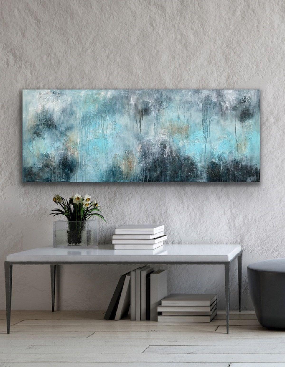 Peint à la main. Pas une empreinte. La peinture est signée au dos. Daté.  PEINTURE FINE ART contemporaine originale, acrylique et texture sur toile tendue 100% coton.    Titre : Terre magnifique 76, paysage, 2021  Taille : 59 x 23,5