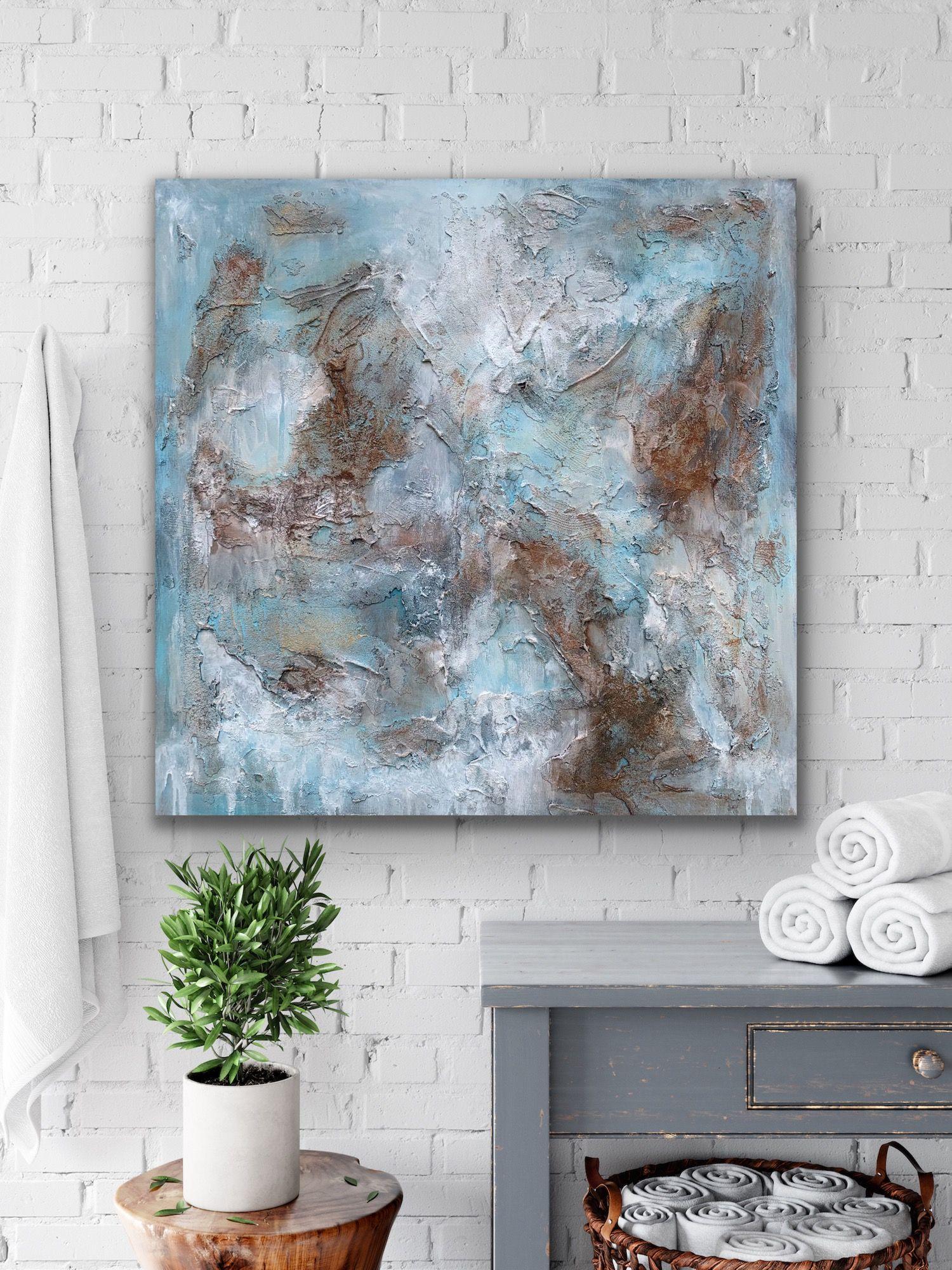 BELLAS ARTES contemporáneas PINTURA original, acrílicos y textura sobre lienzo 100% algodón tensado y envuelto.      Título: Magnífica Tierra 85, 2021, lista para colgar  Tamaño: 31,5 x 31,5â€.