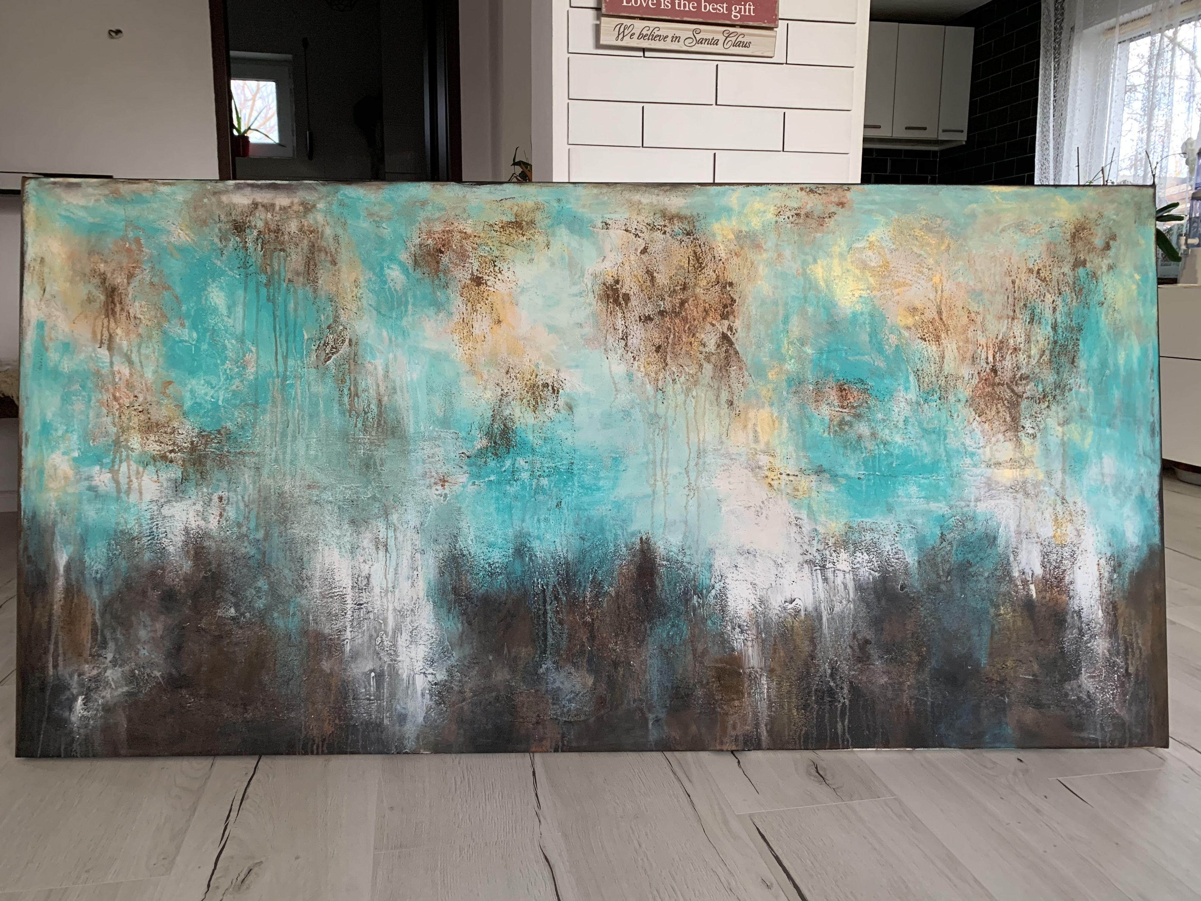 Contemporary FINE ART Original PAINTING, acrylics and texture on 100% cotton stretched wrapped canvas.    Title: Magnificent Earth 89, ready to hang, 2021  Size: 71''x 35''(180 x 90 cm)    Room views may not be to scale!    Hand painted. Original,