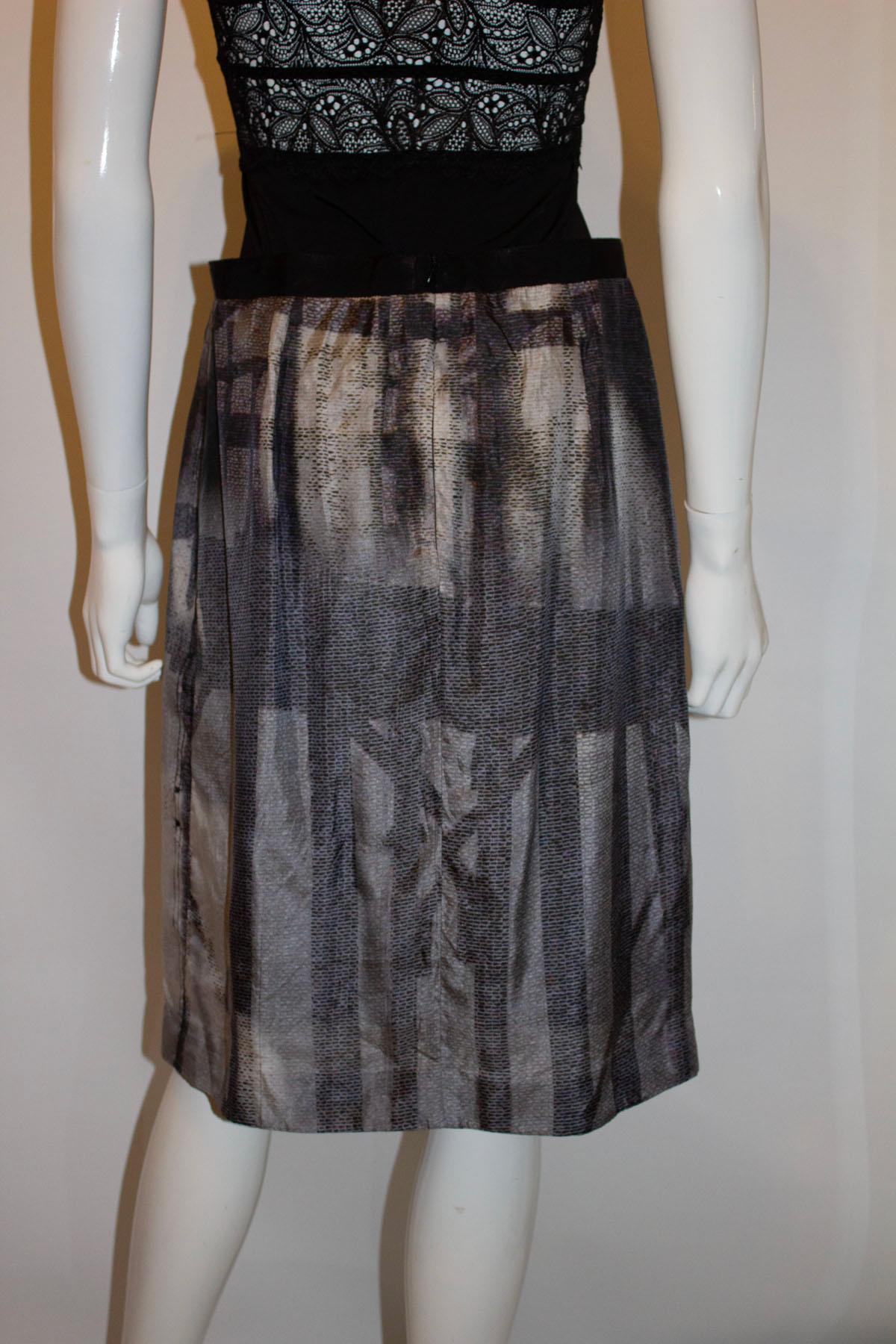 Black Veronika Maine Printed Silk Skirt For Sale