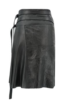 Veronique Branquinho Early 2000s Black Patchwork Leather Wrap Skirt