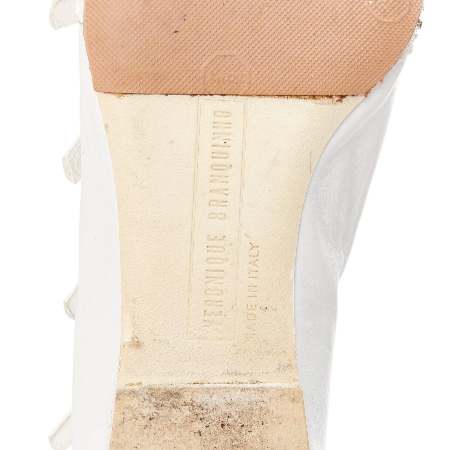 VERONIQUE BRANQUINHO white leather silver studded wingtip strappy flats EU37.5 For Sale 5
